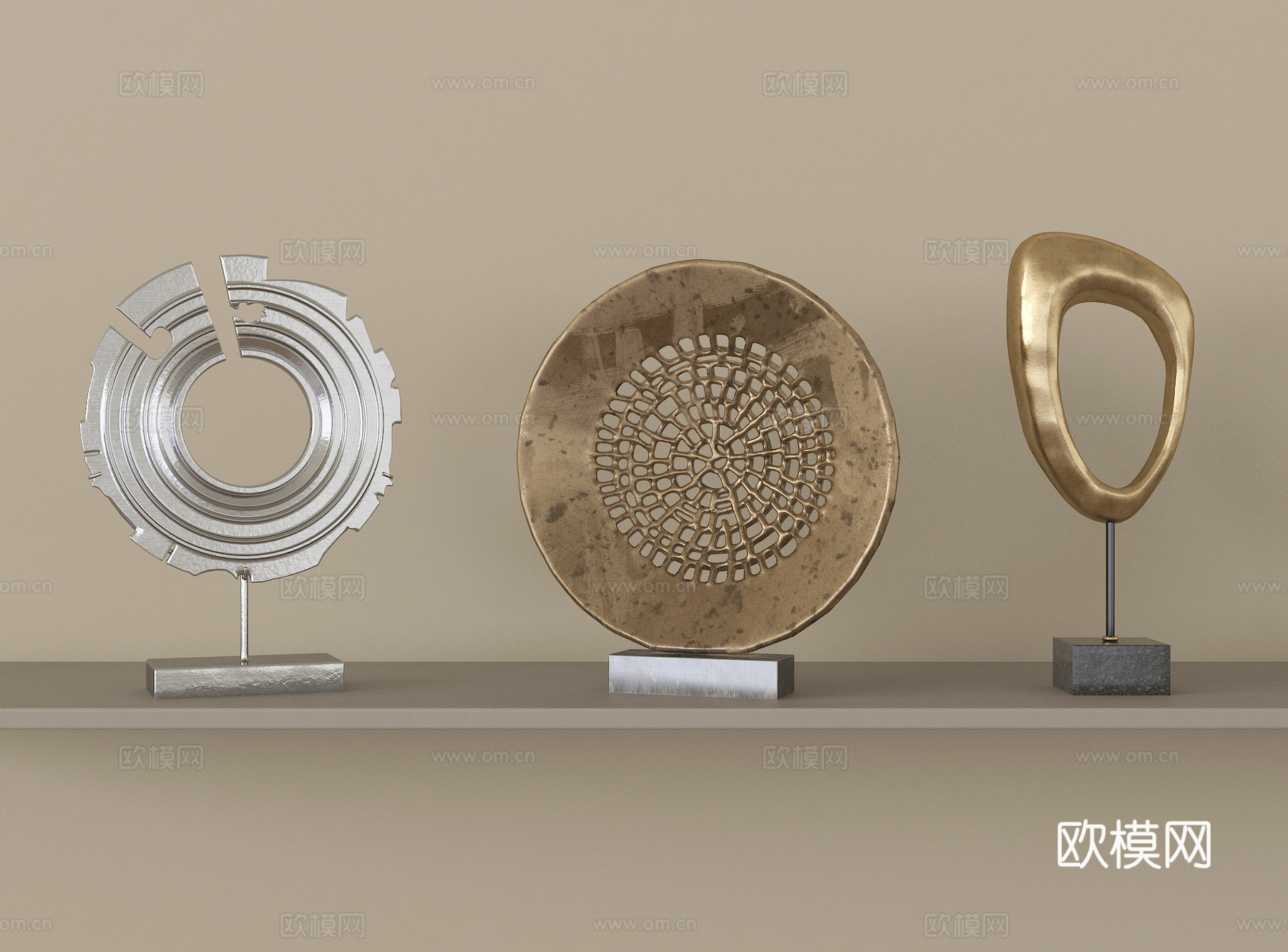 现代雕塑摆件组合 金属雕塑 艺术装置su模型