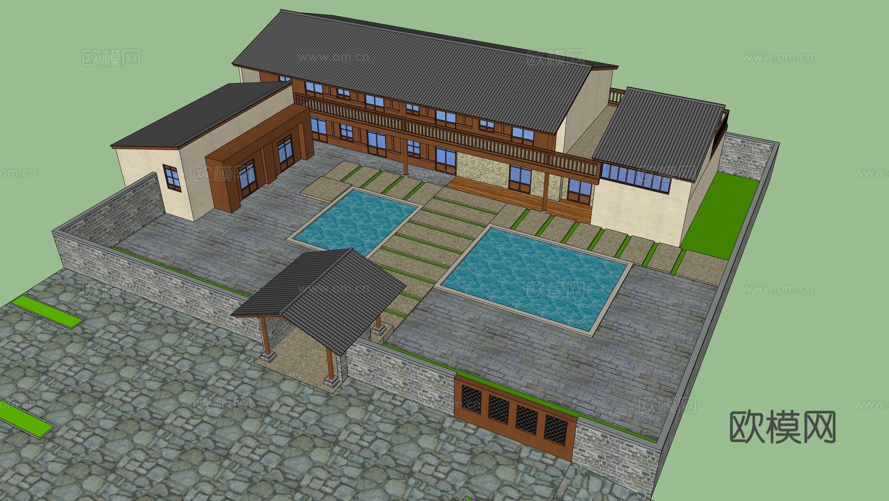 新中式乡村庭院 乡村民房 古建民俗su模型