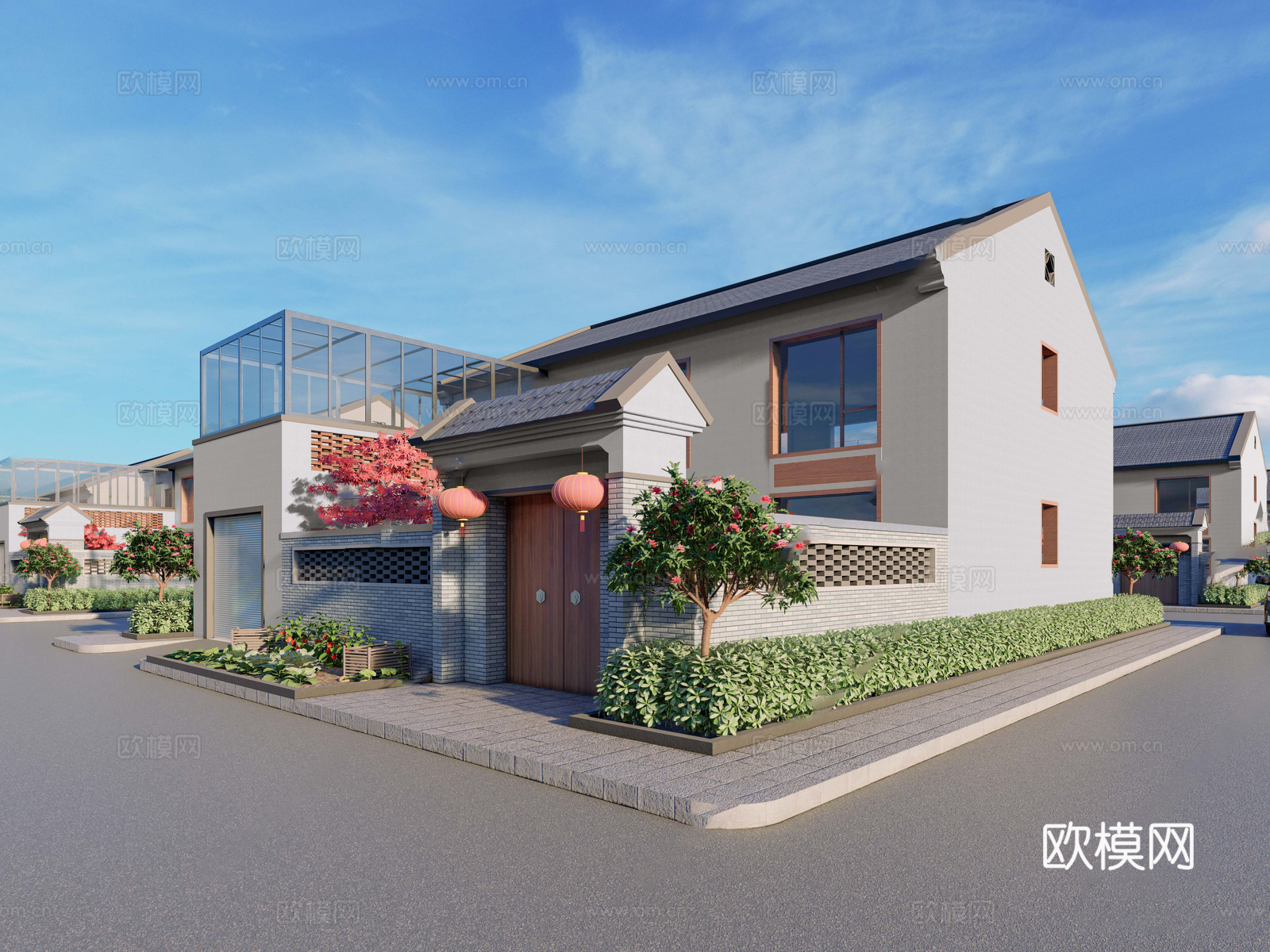 新中式乡村庭院 乡村民房 古建民俗 民宿建筑su模型