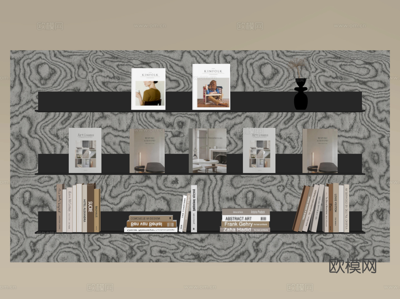 现代意式书架 壁挂书架su模型