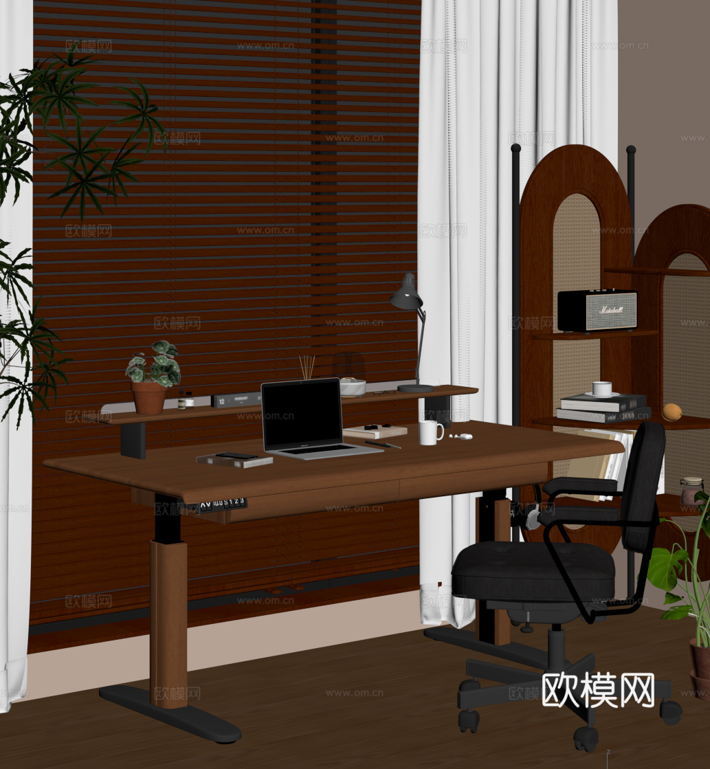中古风书桌椅 学习桌椅su模型