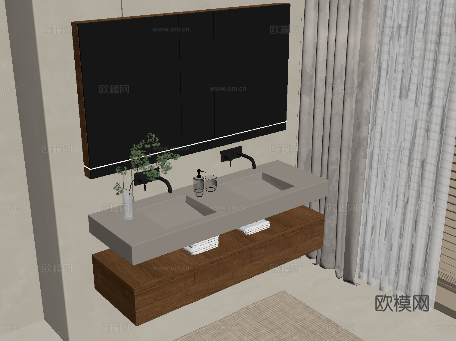 中古风浴室柜su模型