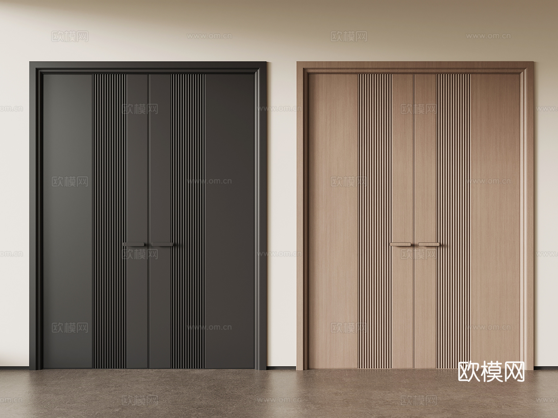 现代意式双开门3d模型下载
