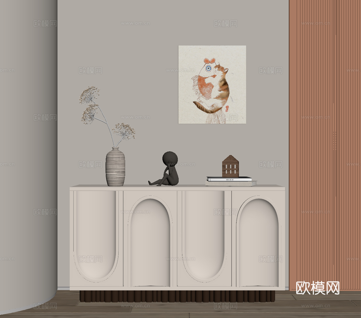 法式奶油风玄关柜 边柜su模型