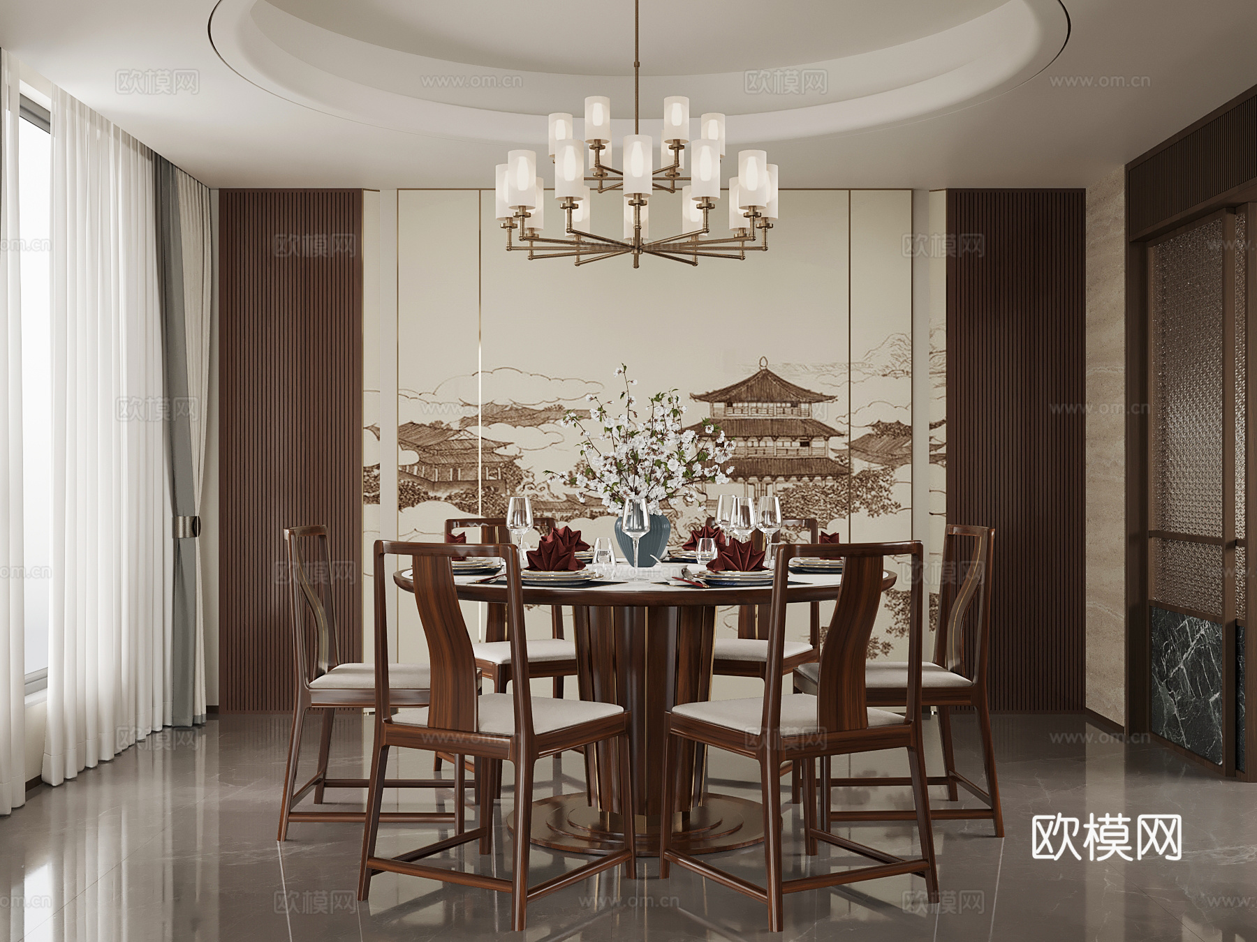 新中式餐厅su模型