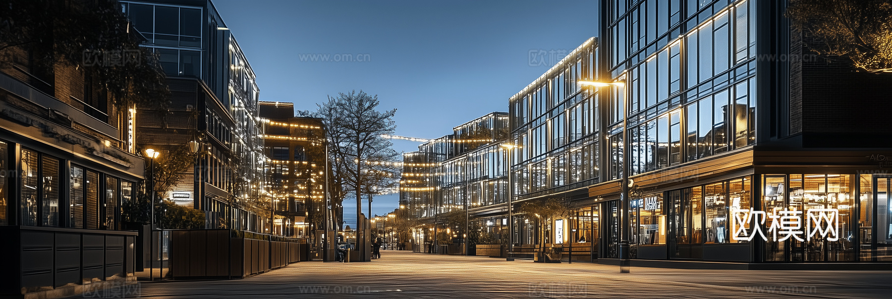 现代城市街道商业区夜景