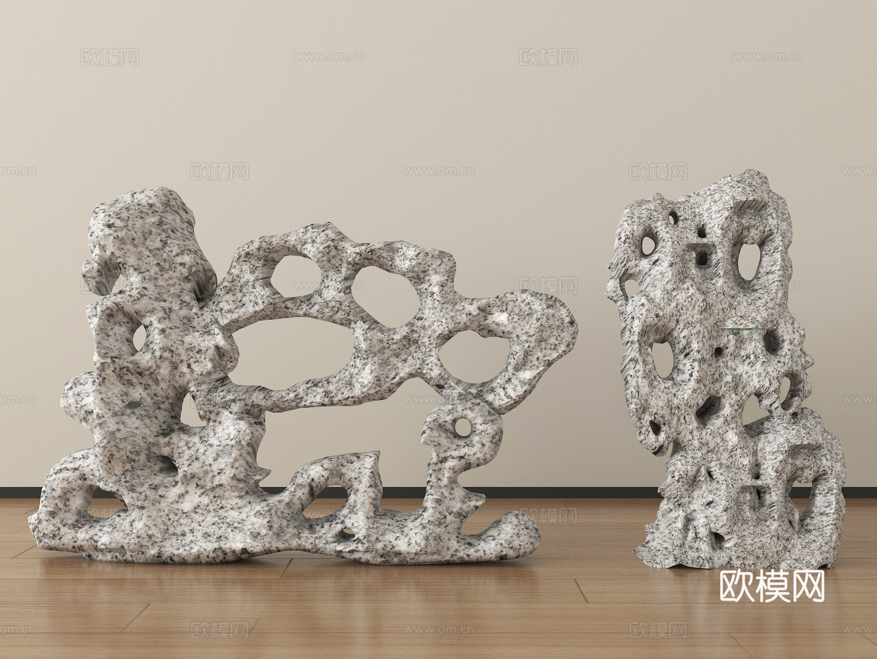 新中式假山石头  太湖石雕塑摆件su模型