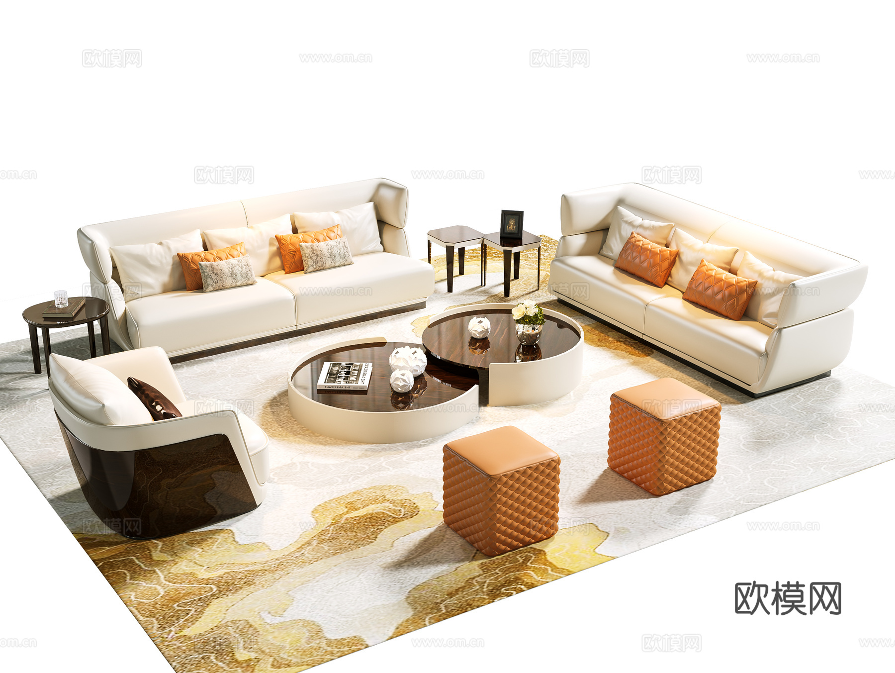 现代宾利沙发茶几组合 宾利客厅 轻奢家具 意式单人沙发 宾利su模型