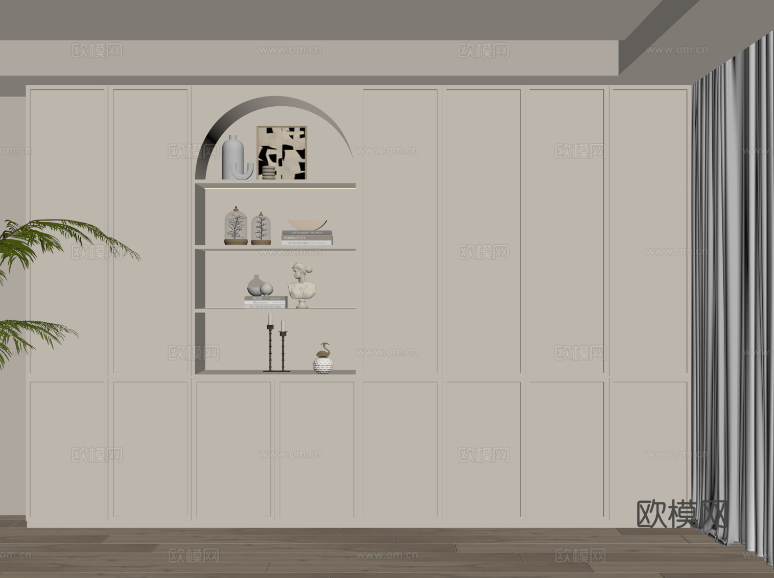 法式奶油风书柜su模型