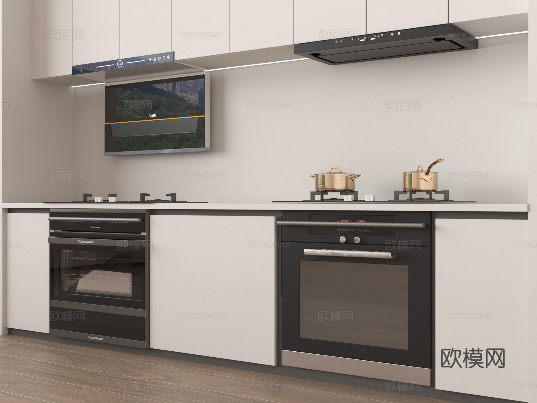 现代油烟机 侧吸油烟机 燃气灶 炉具 蒸箱烤箱su模型
