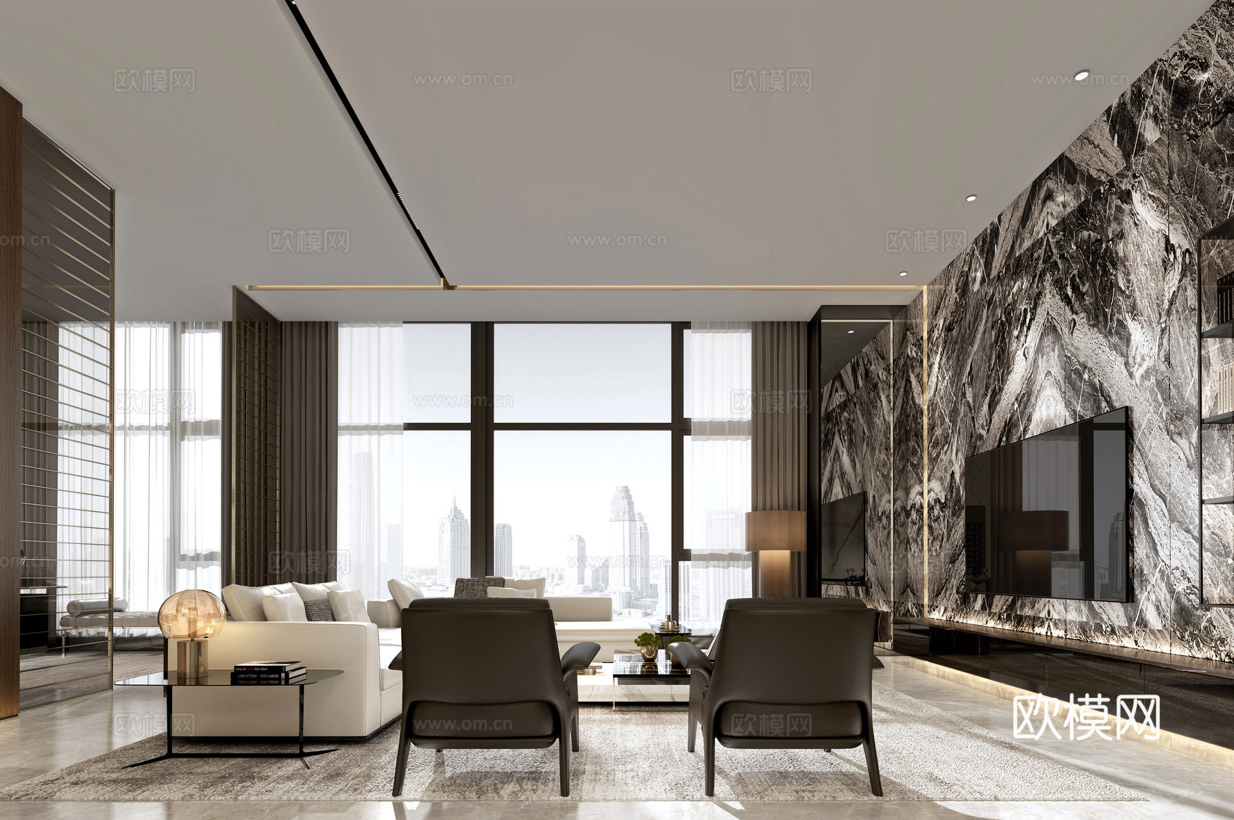 轻奢340平大平层 样板间 最新全套施工图 效果图合集cad施工图