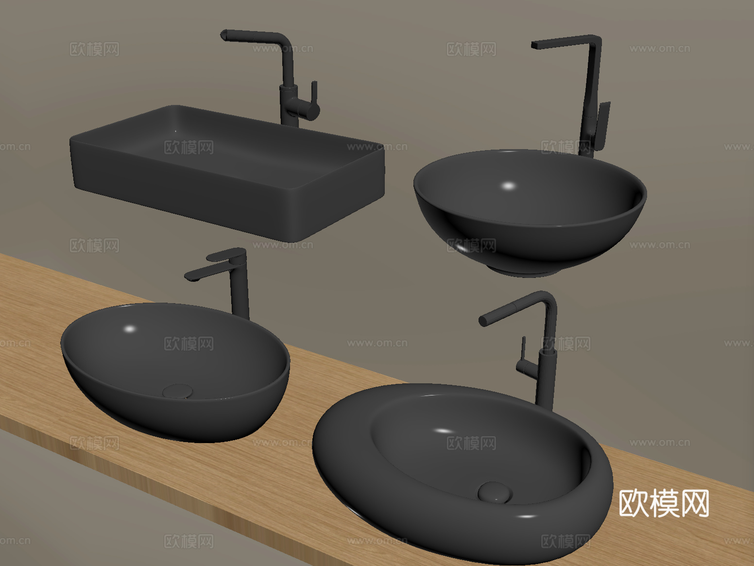 现代洗手台组合 台上盆 台盆 水龙头su模型