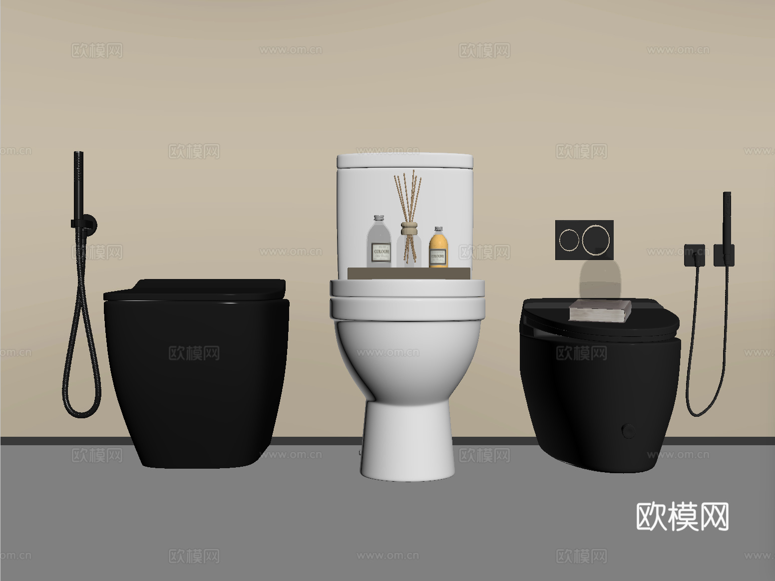 现代马桶组合 立式马桶 智能马桶 卫浴小件su模型