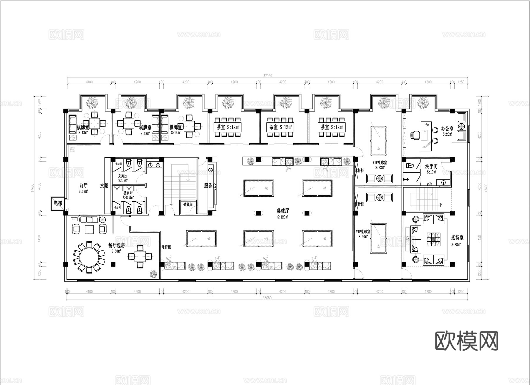 休闲娱乐会所平面施工图cad施工图