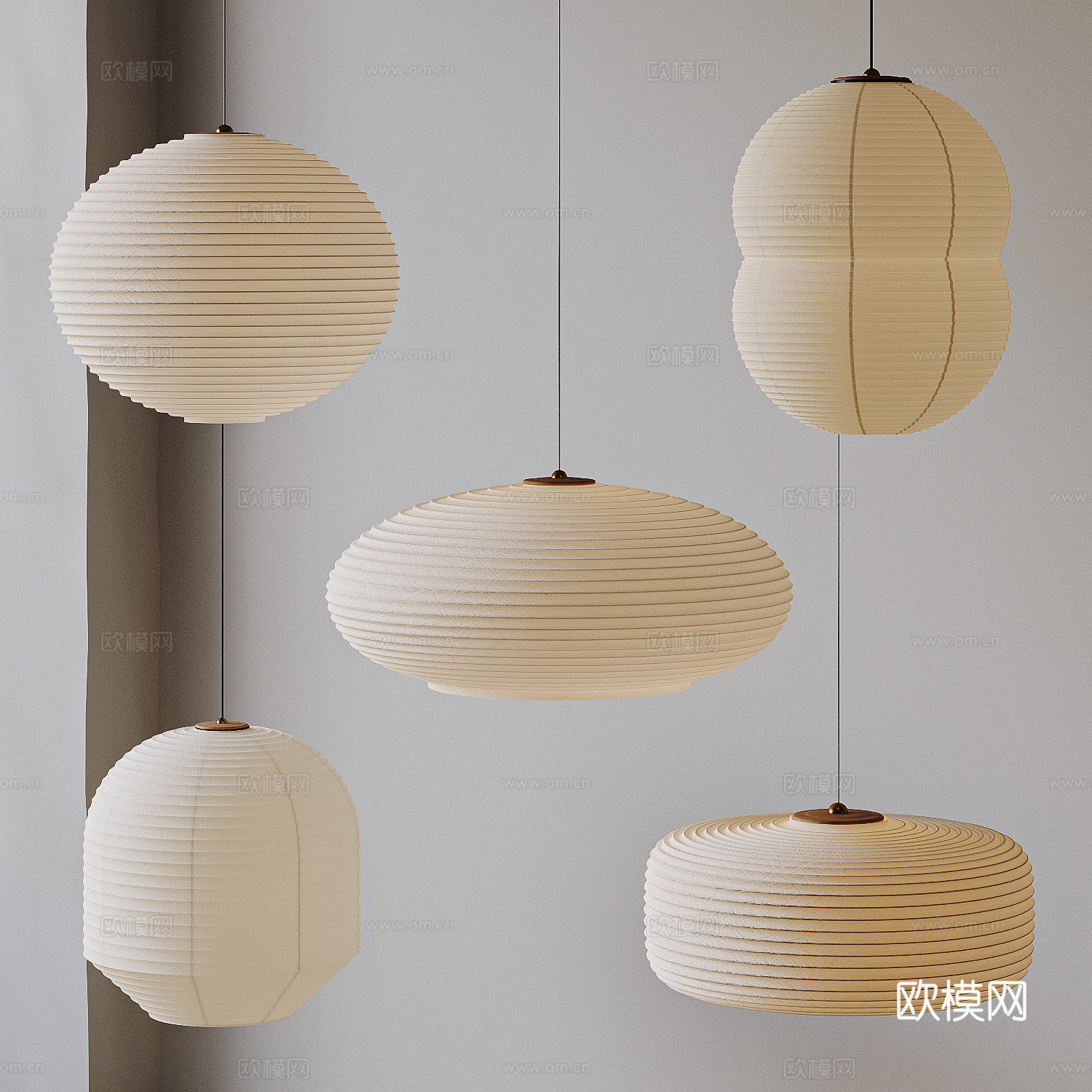 侘寂风 日式吊灯 纸灯 灯笼su模型