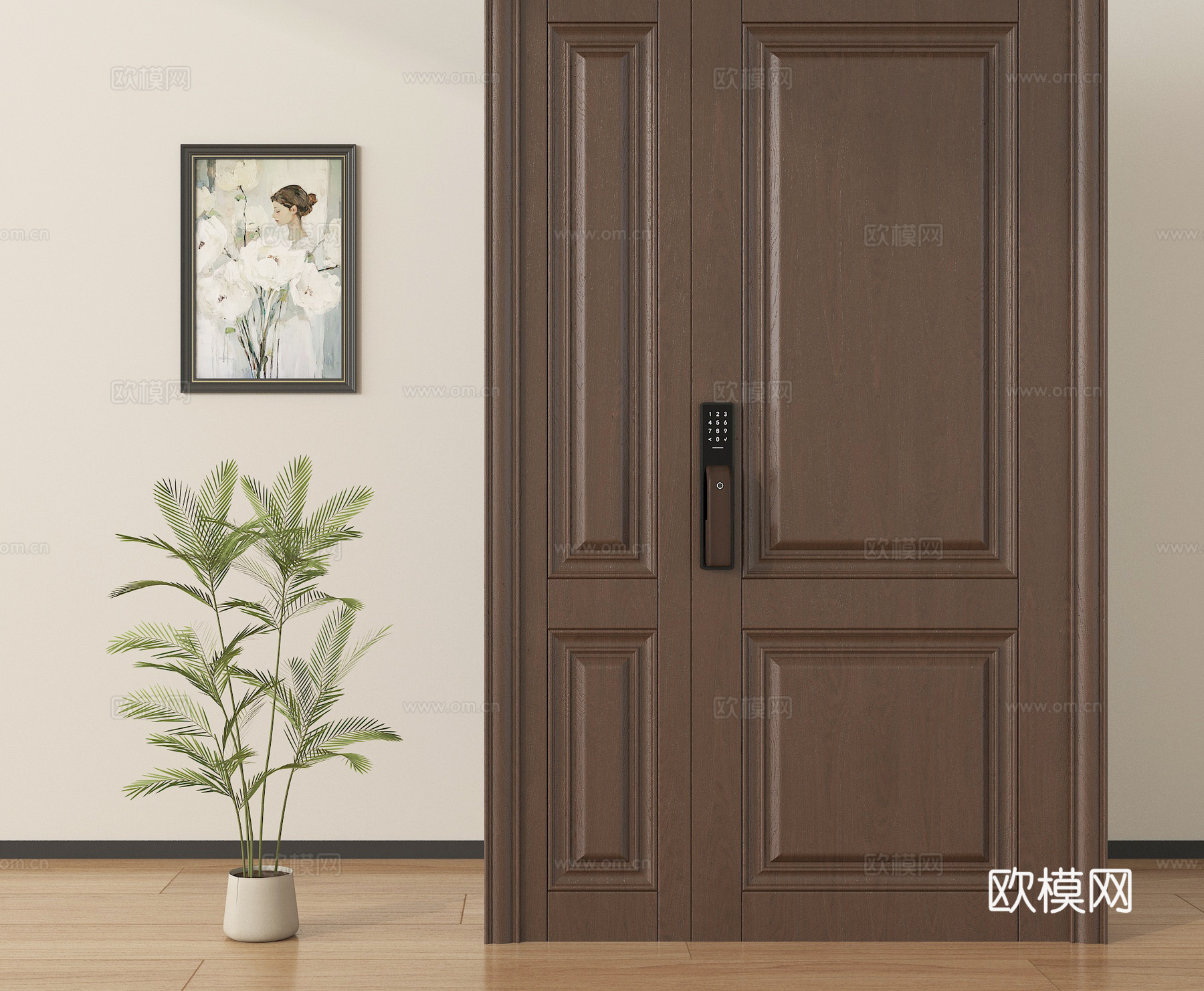 美式入户门 防盗门 子母门  木材 指纹锁su模型su模型