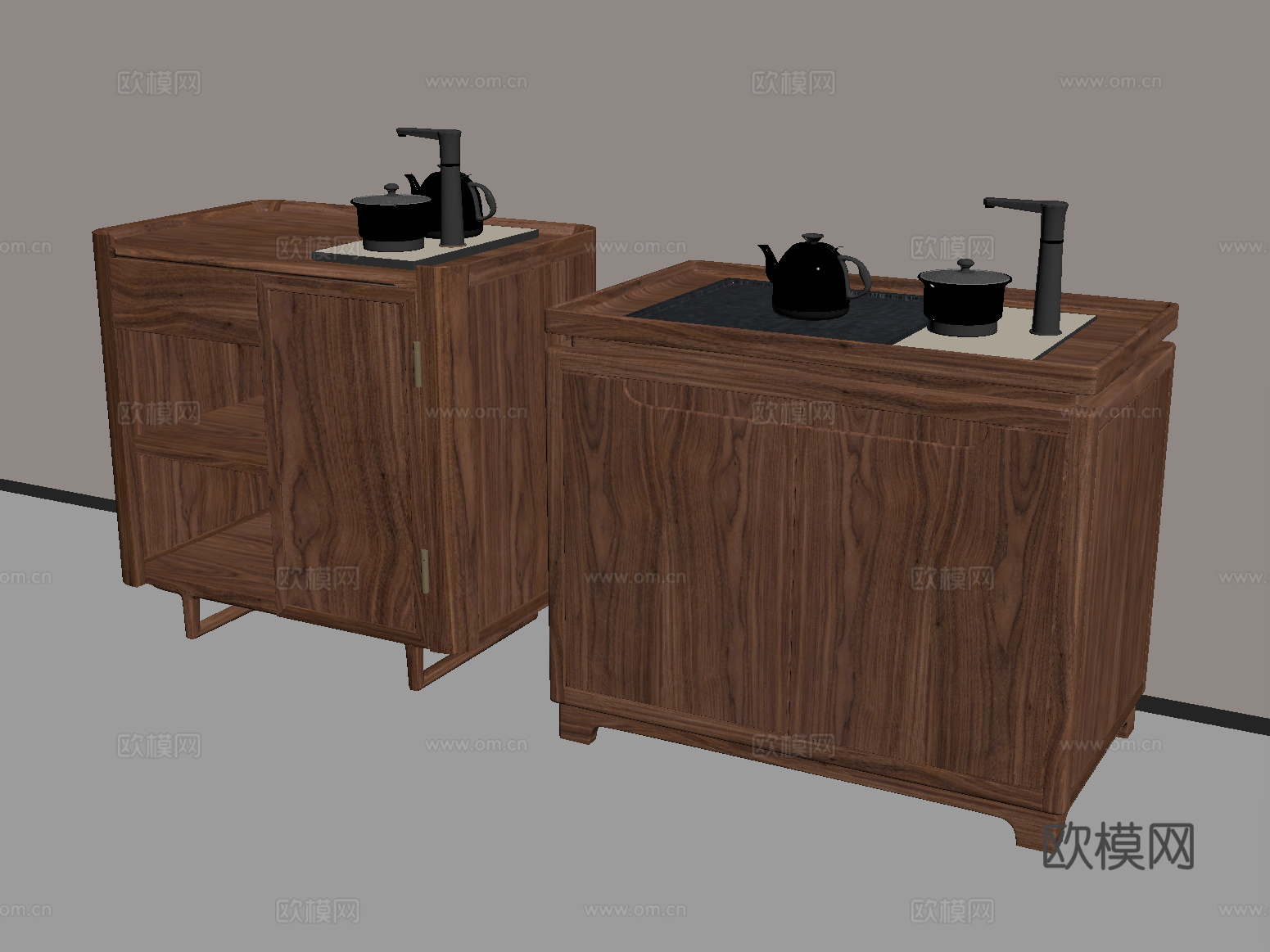 新中式茶柜 茶水柜 茶壶 餐边柜su模型