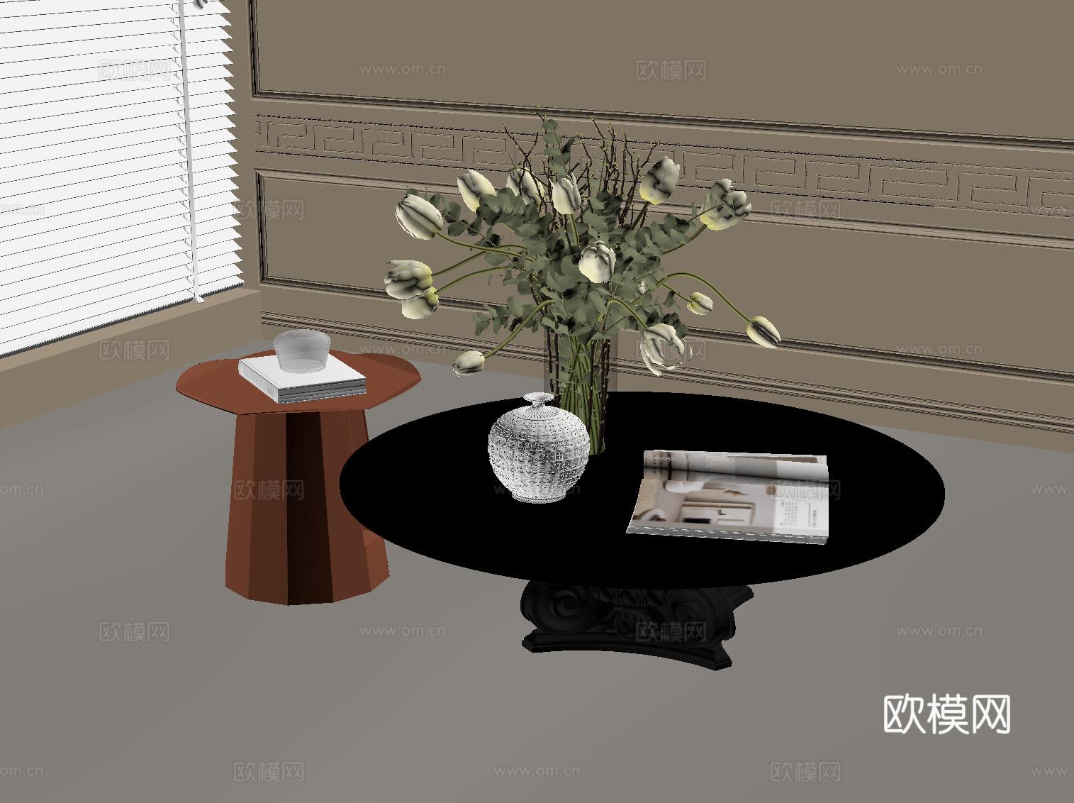 法式复古风茶几 子母几su模型su模型