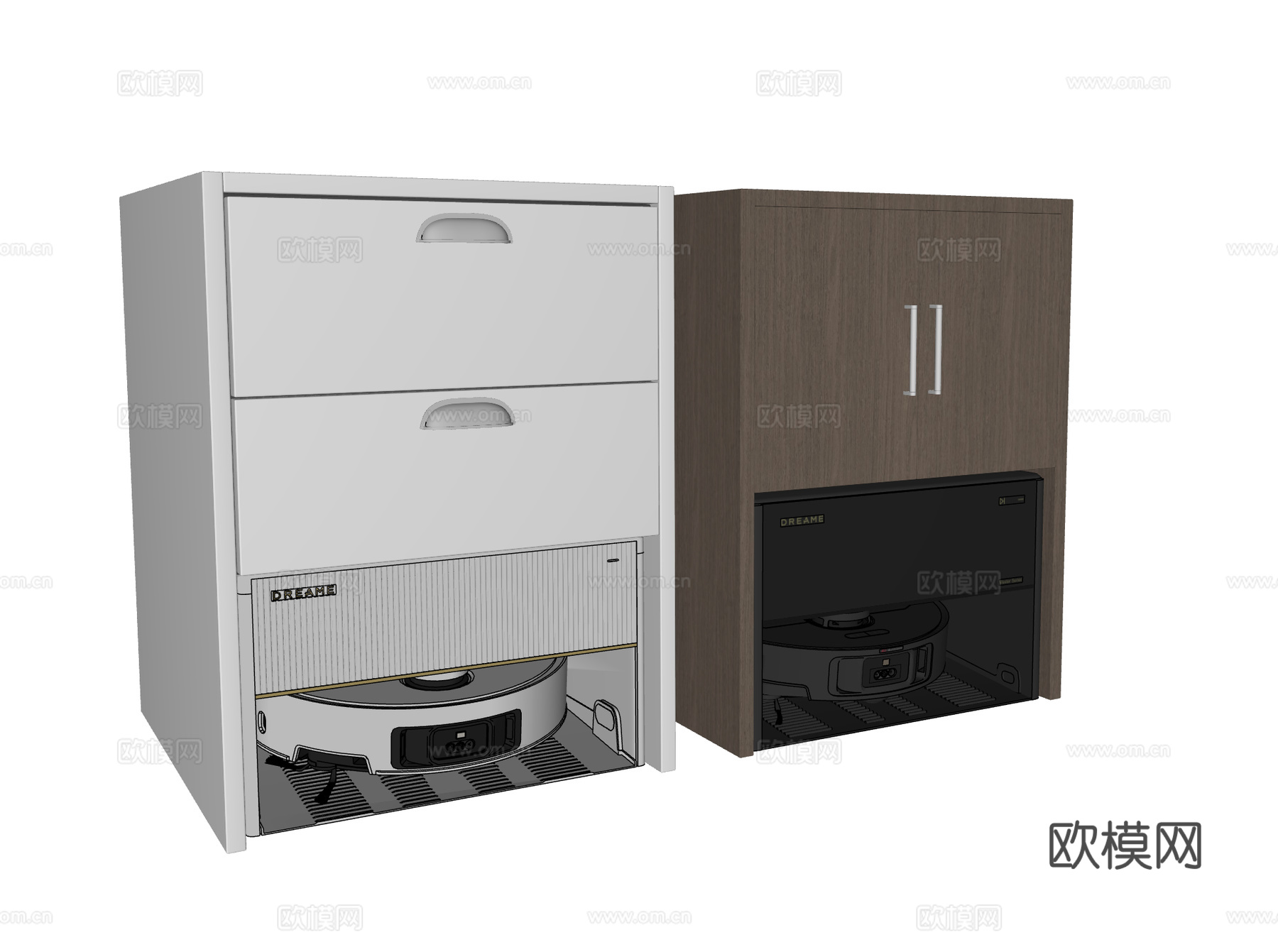 现代扫地机器人组合 追觅 扫地机器人柜su模型