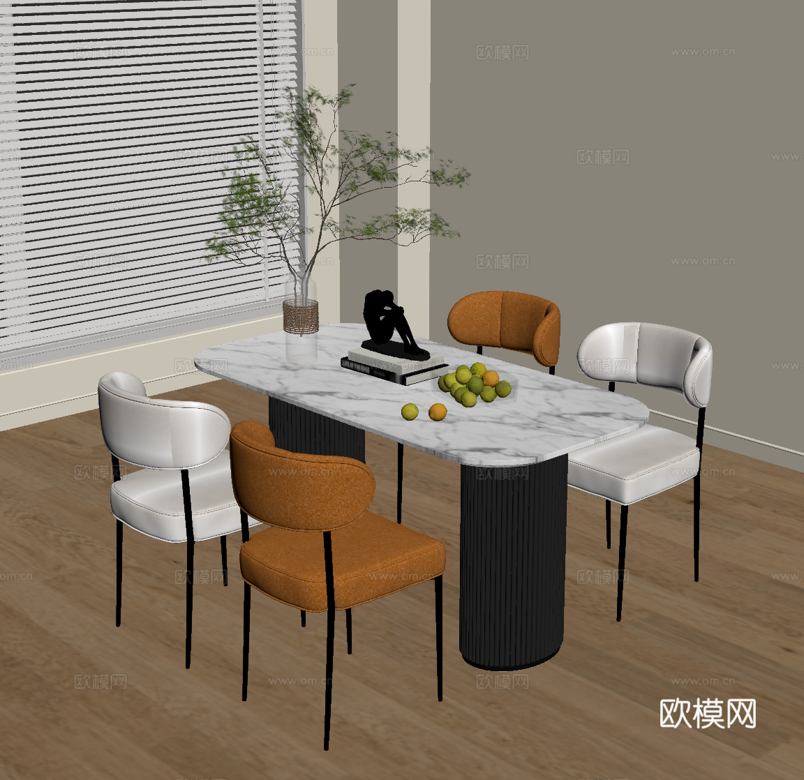 现代奶油风餐桌椅su模型