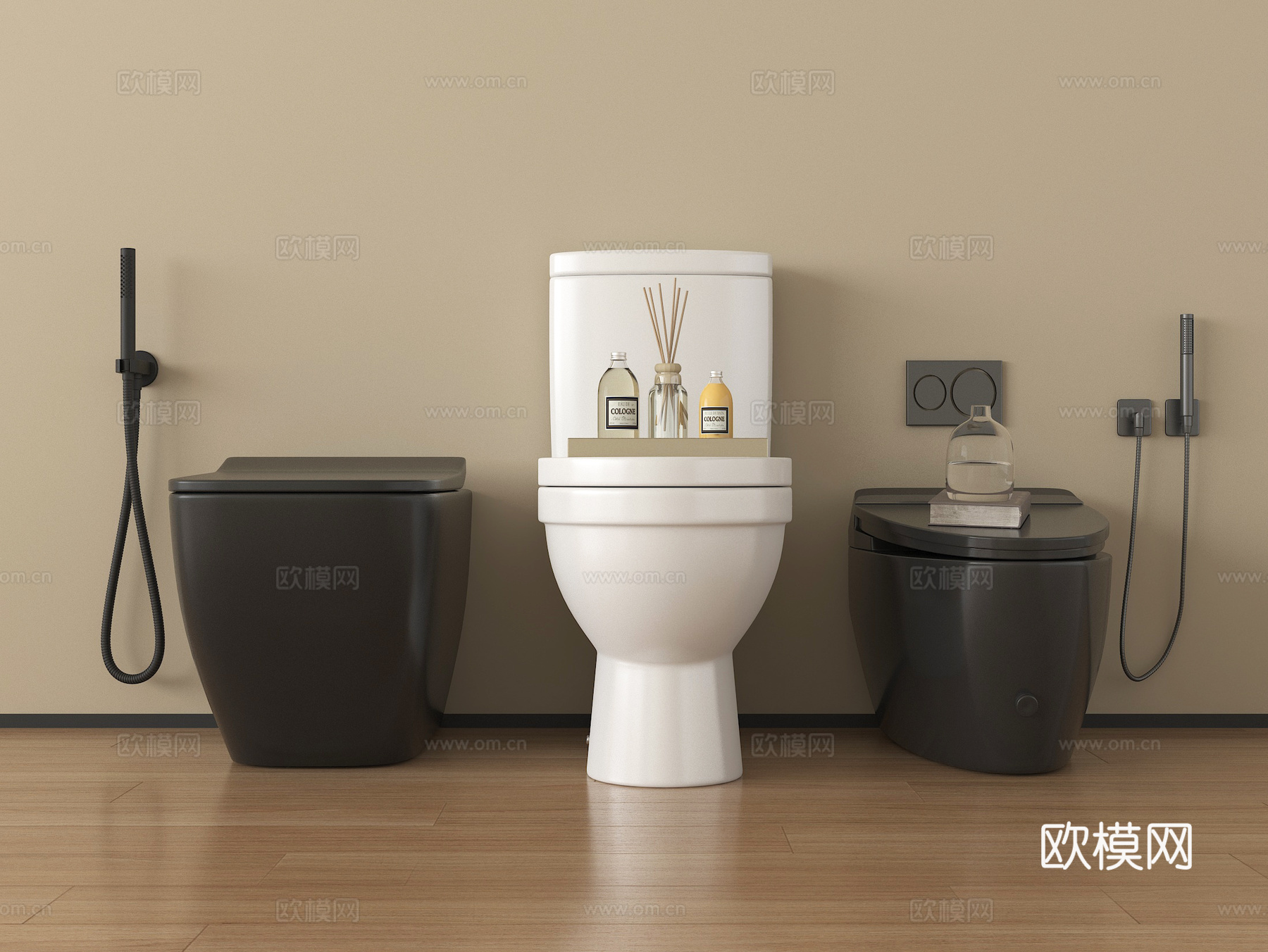 现代马桶组合 立式马桶 智能马桶 卫浴小件su模型