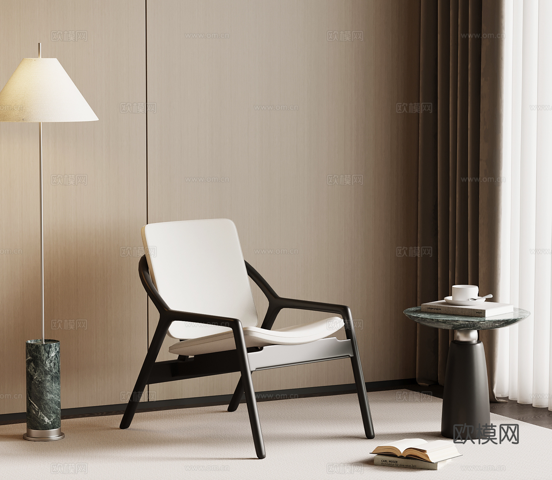 现代意式休闲椅 落地灯 边几su模型