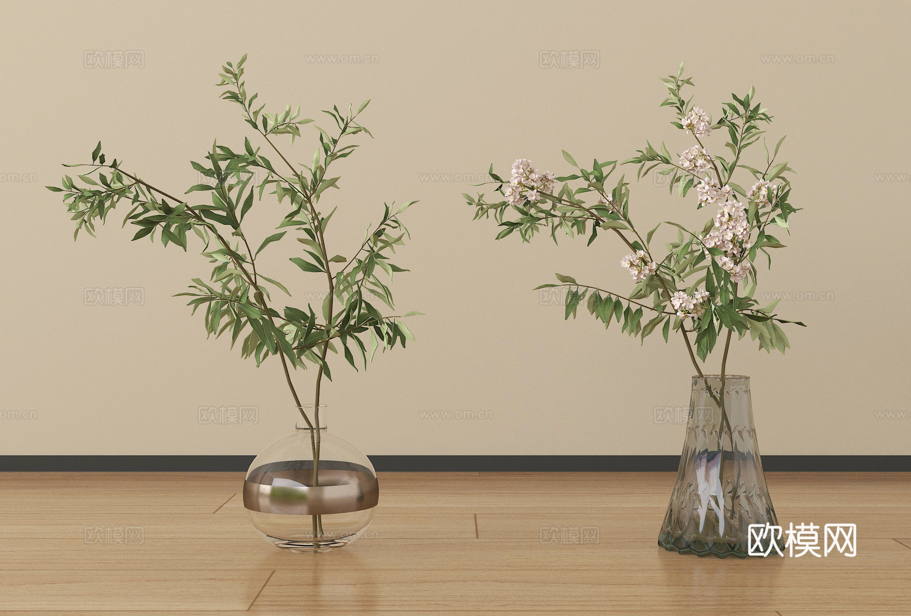 现代花瓶花艺 玻璃花瓶su模型