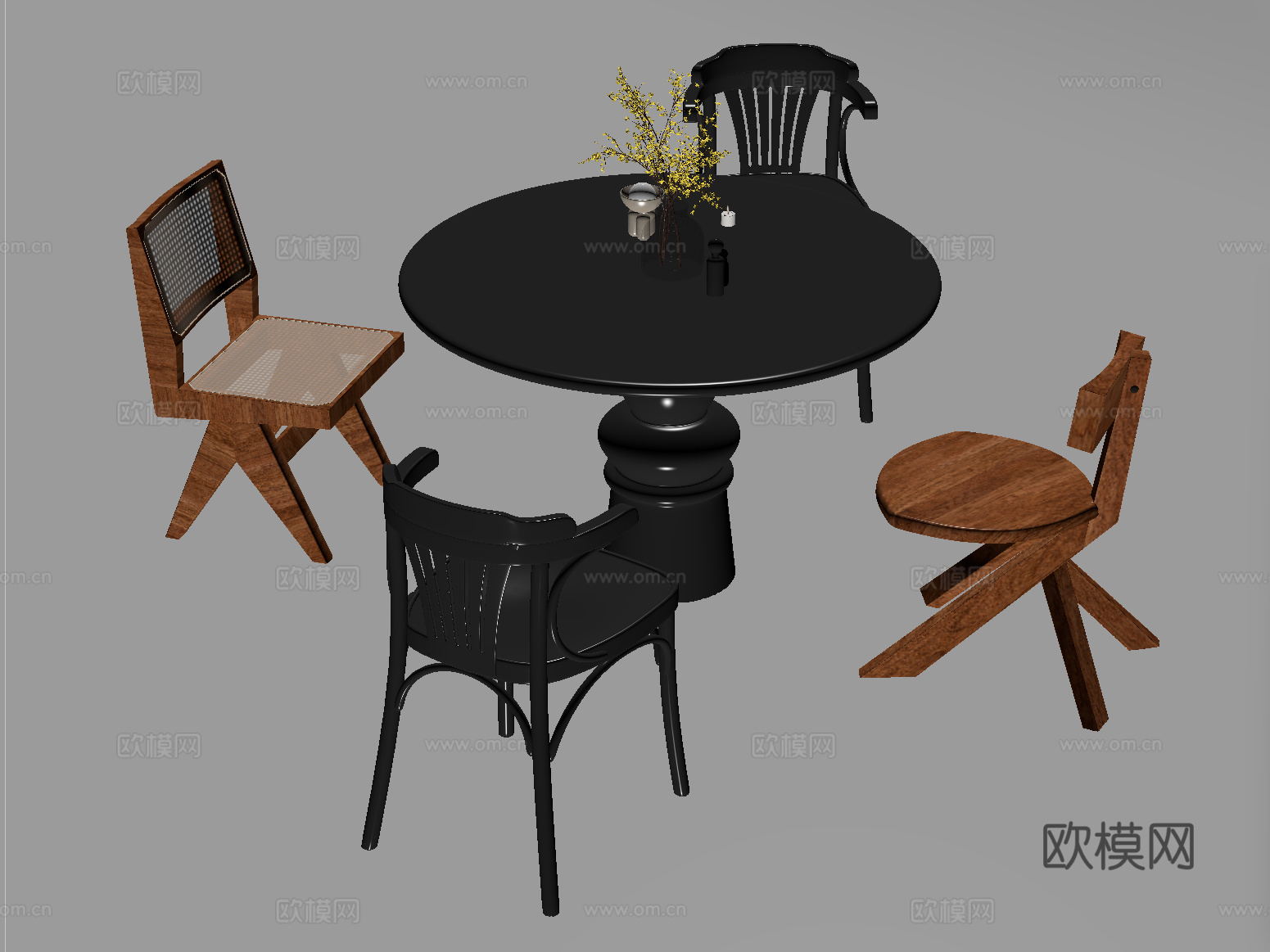 侘寂中古风餐桌椅组合su模型