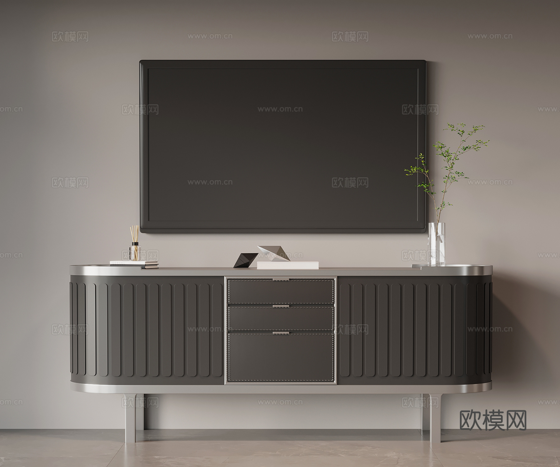 现代意式电视柜 边柜su模型下载（渲染图1）