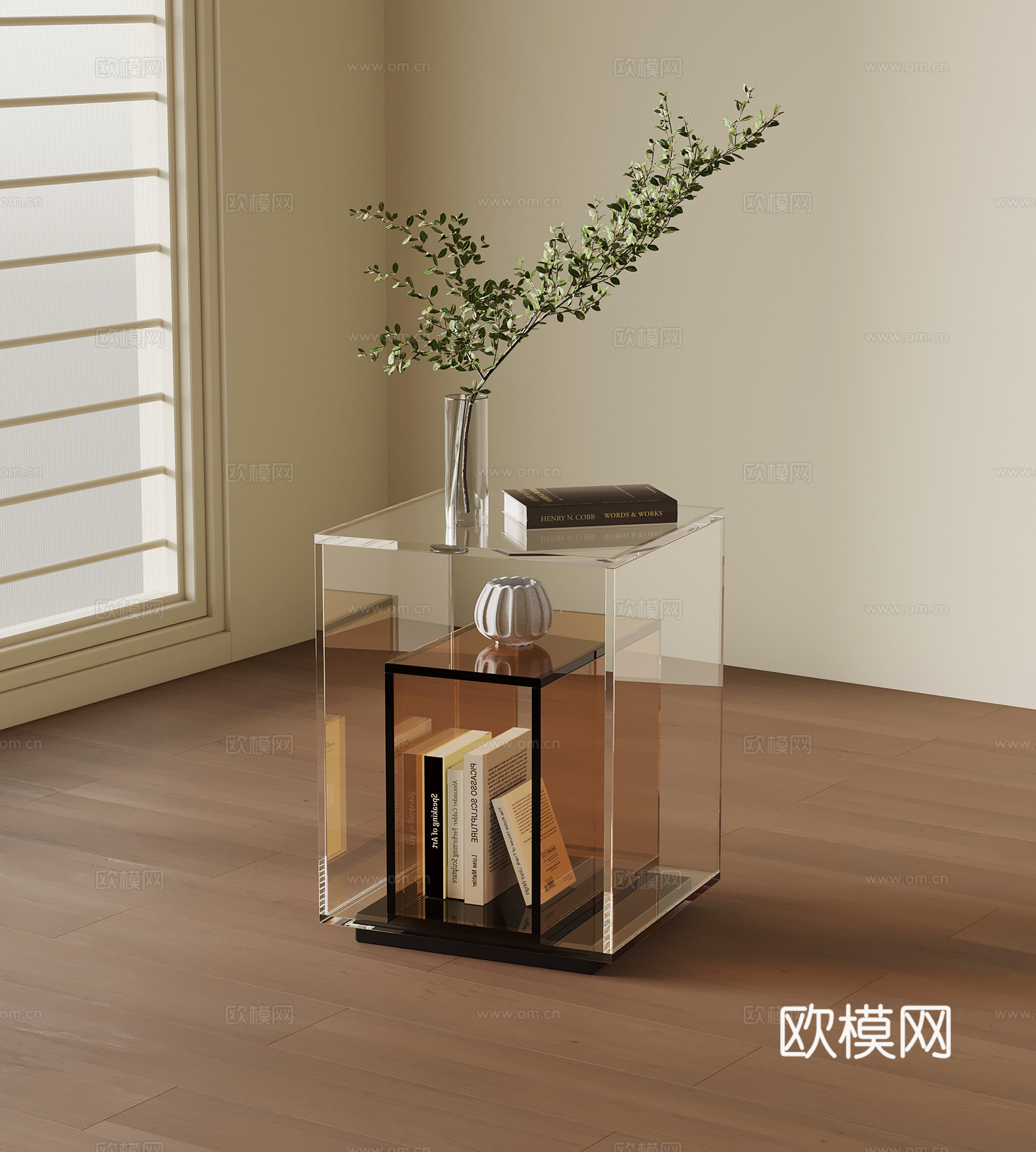 现代玻璃边几su模型