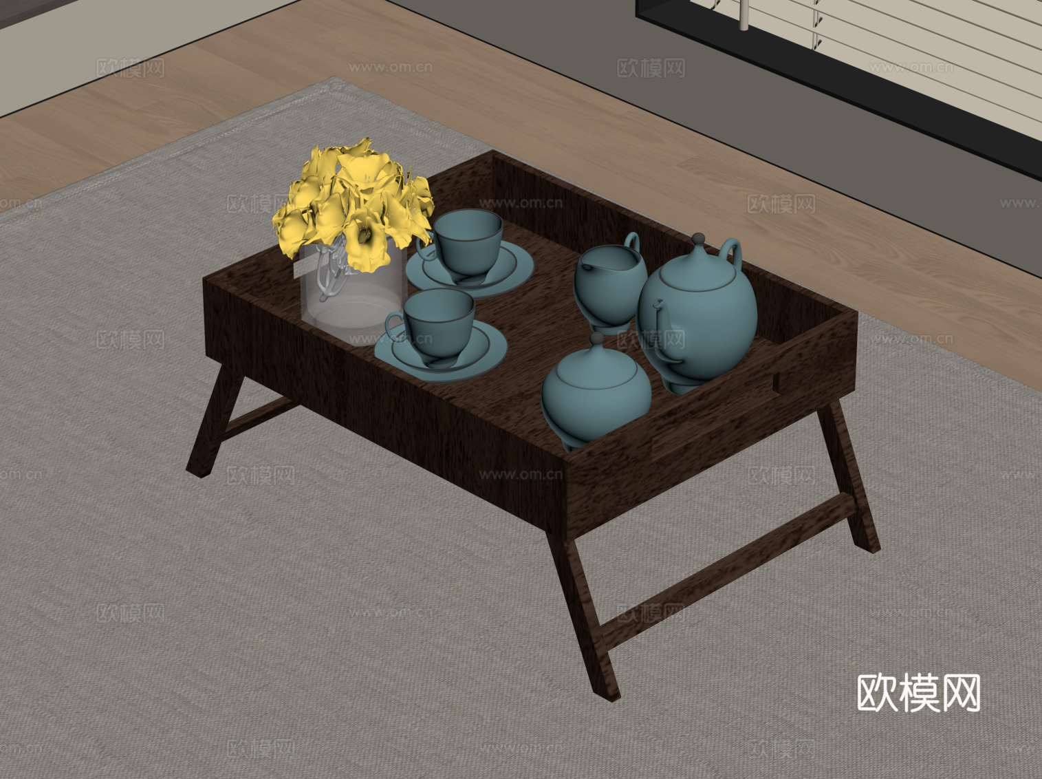 中古风茶桌su模型