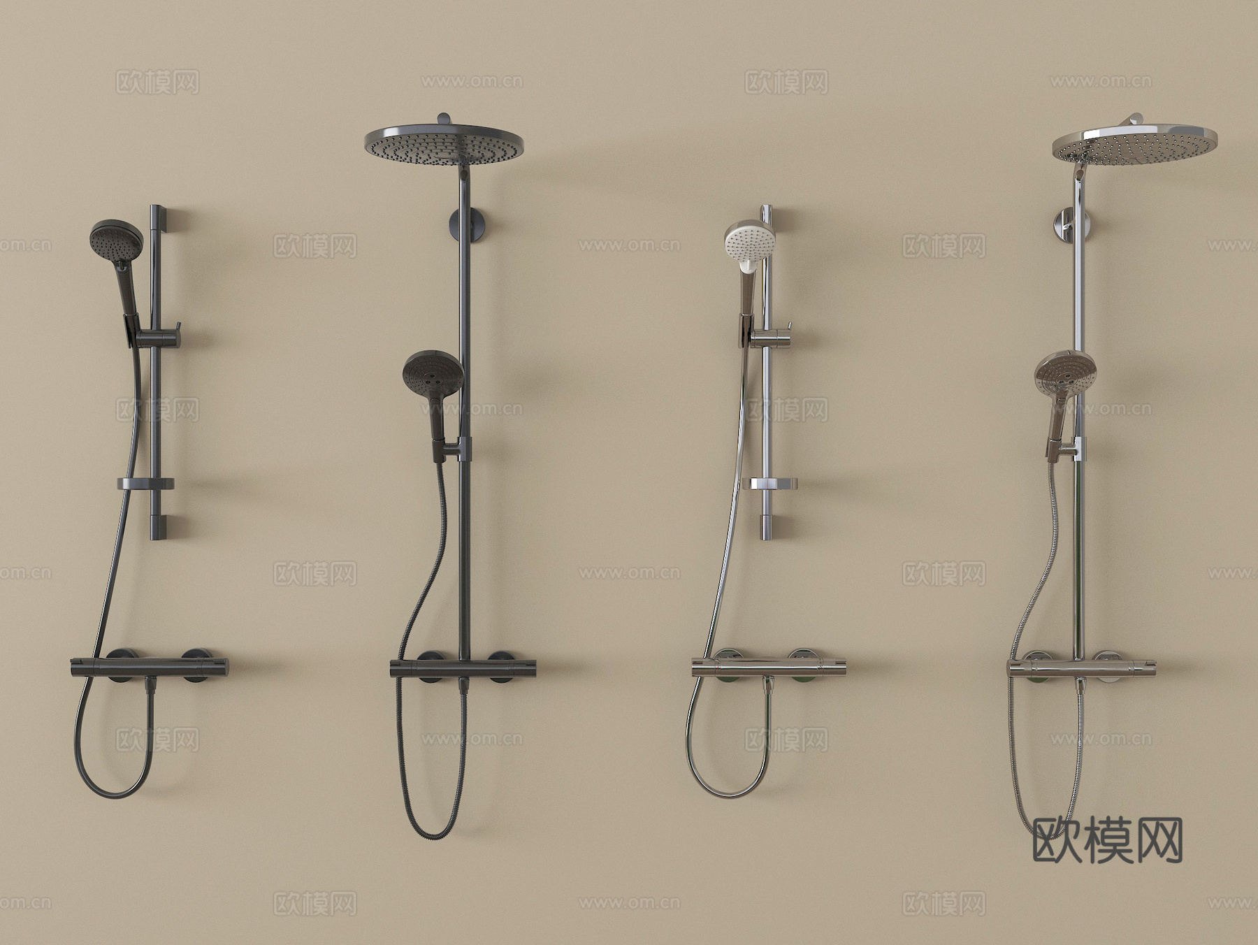 现代花洒 淋浴花洒 卫浴花洒su模型