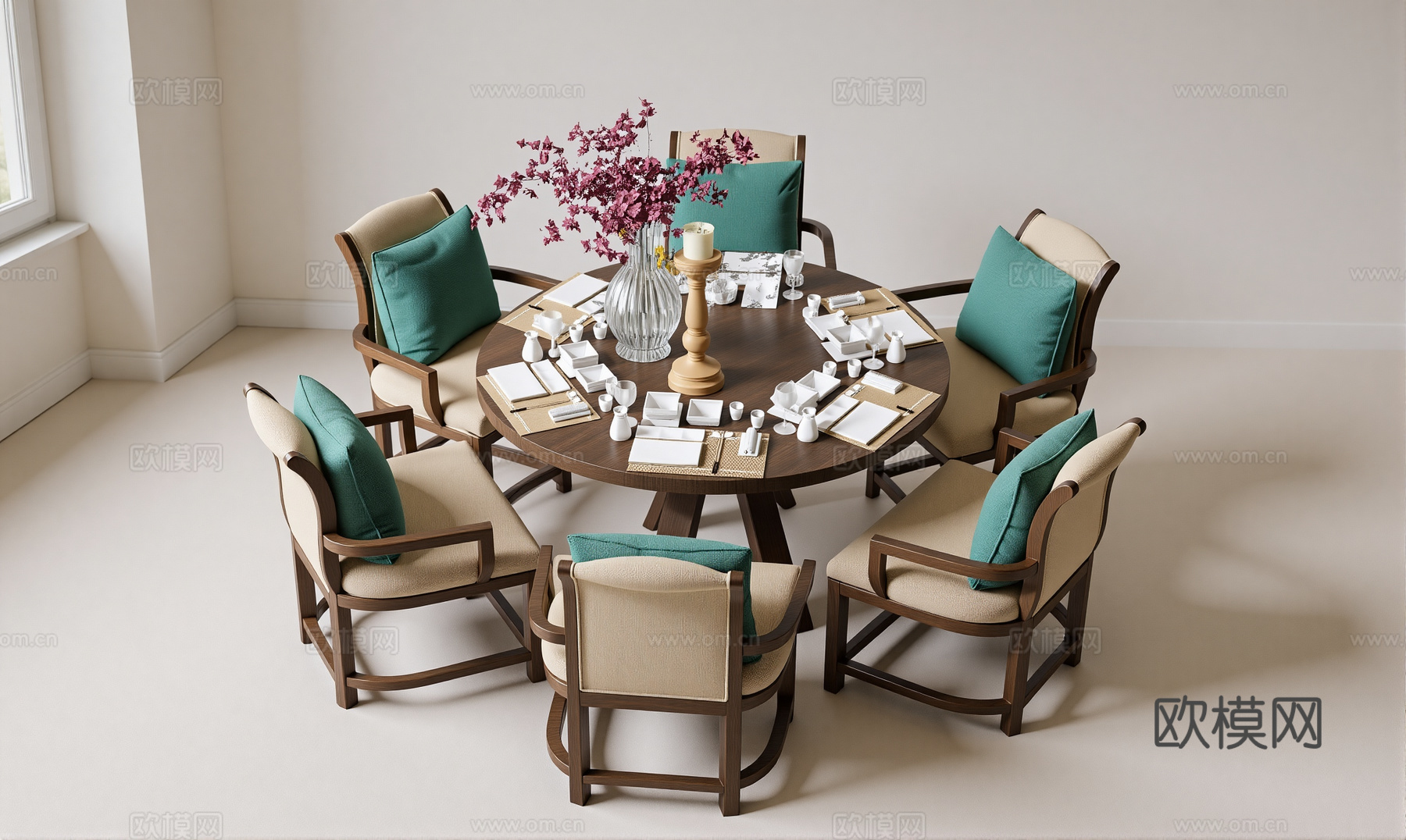 新中式餐桌椅su模型