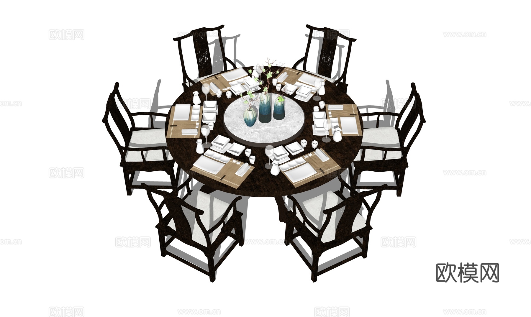 新中式餐桌椅su模型