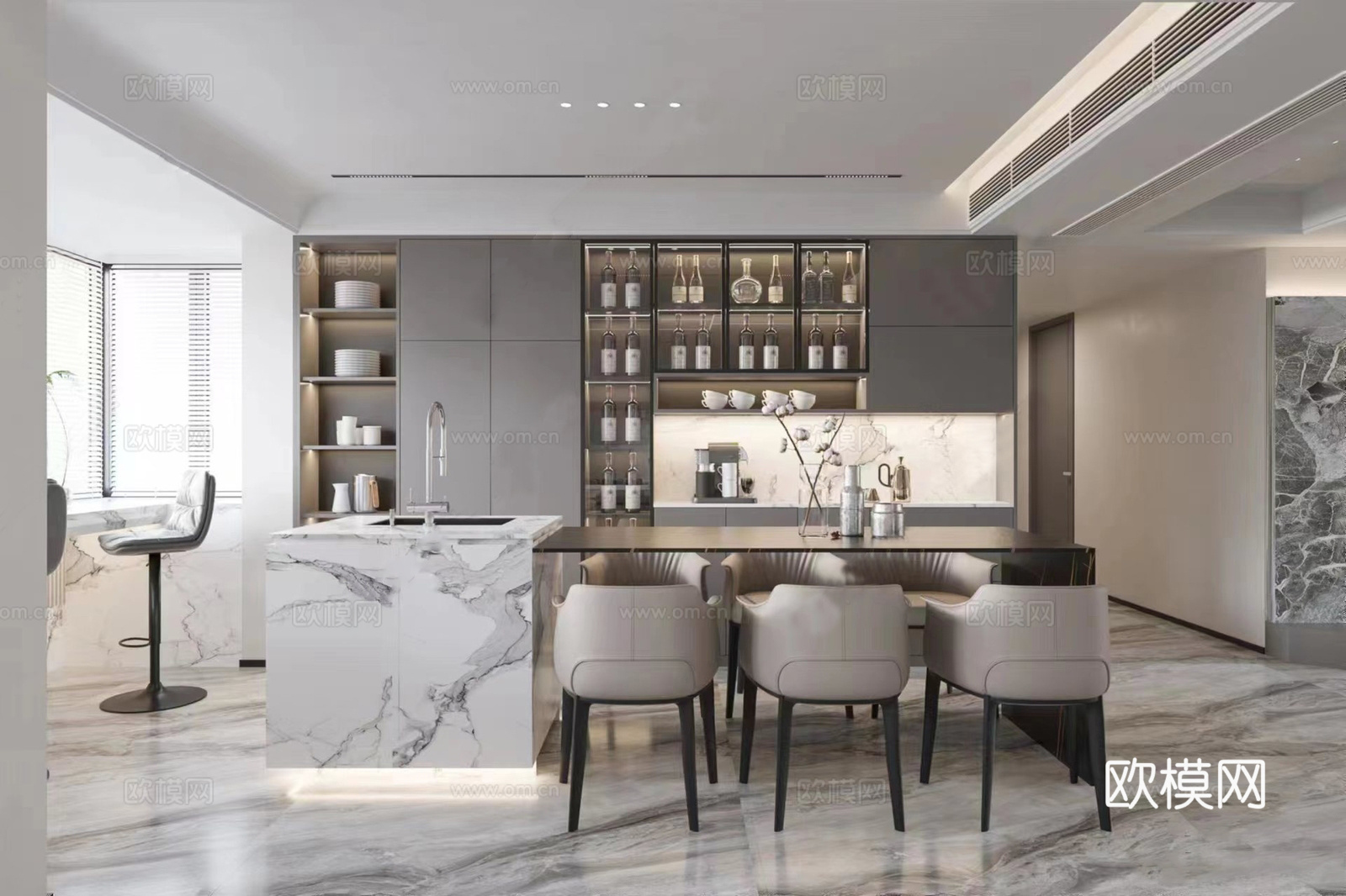 轻奢平层样板间 最新全套施工图 效果图合集cad施工图