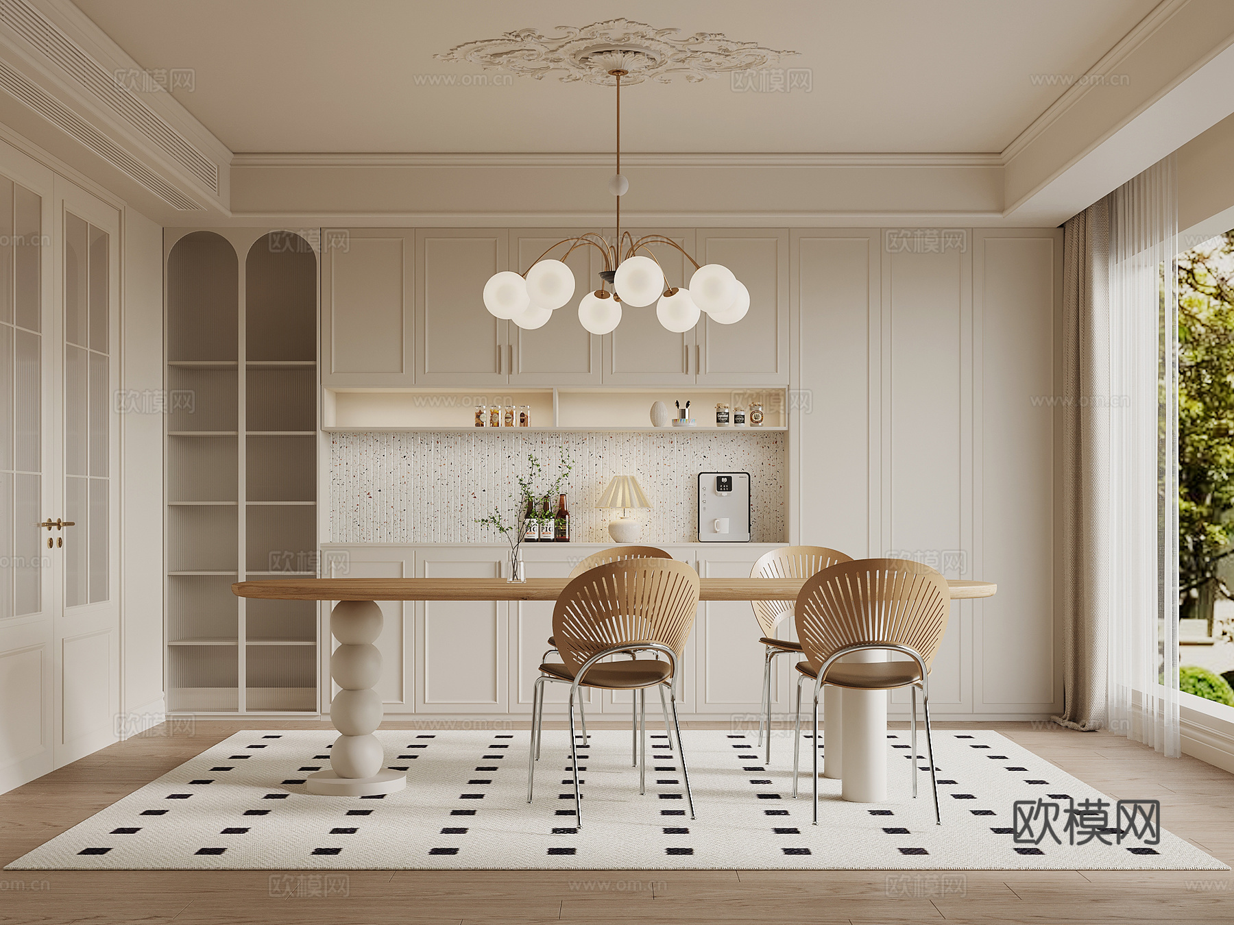 法式奶油风餐厅su模型