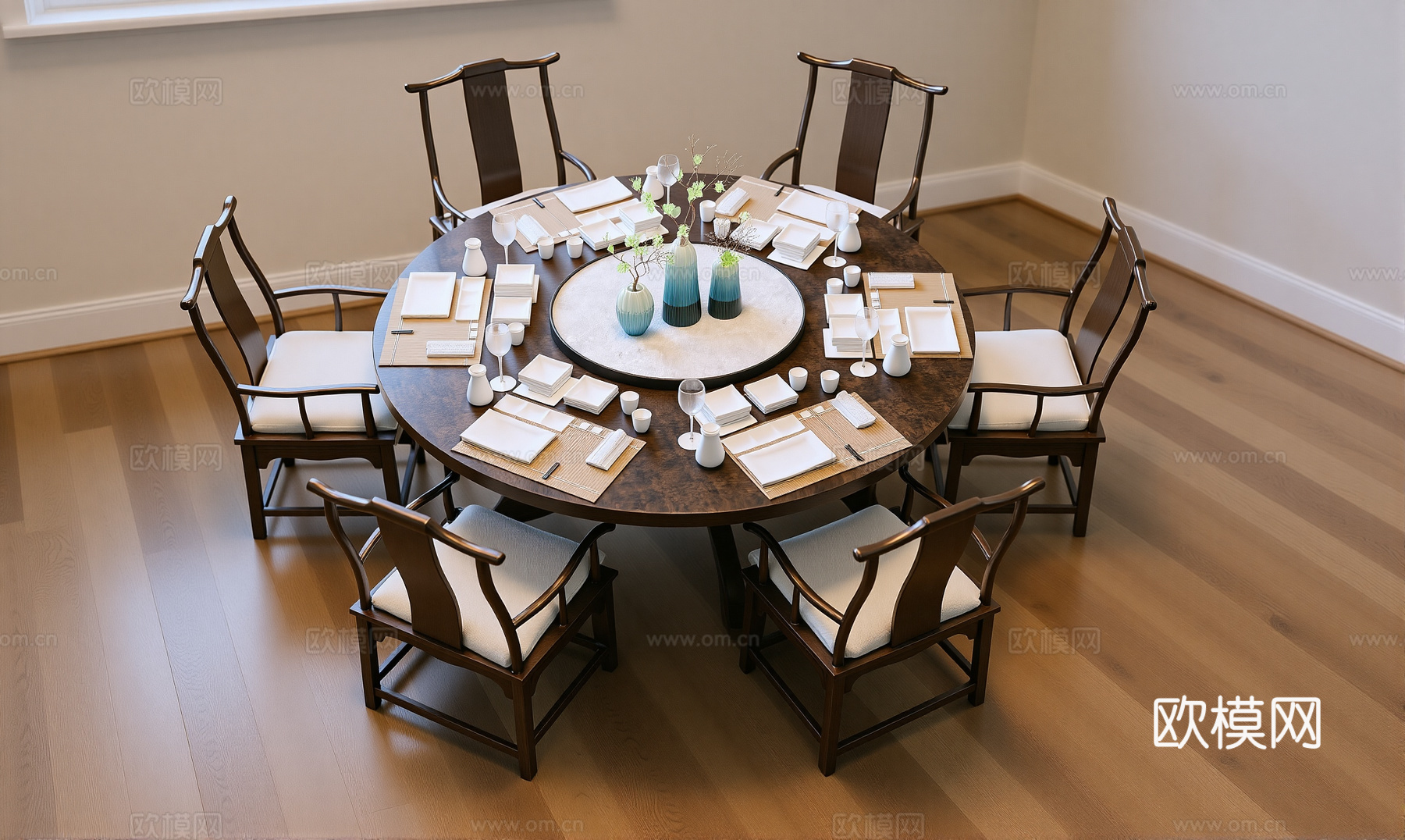 新中式餐桌椅su模型