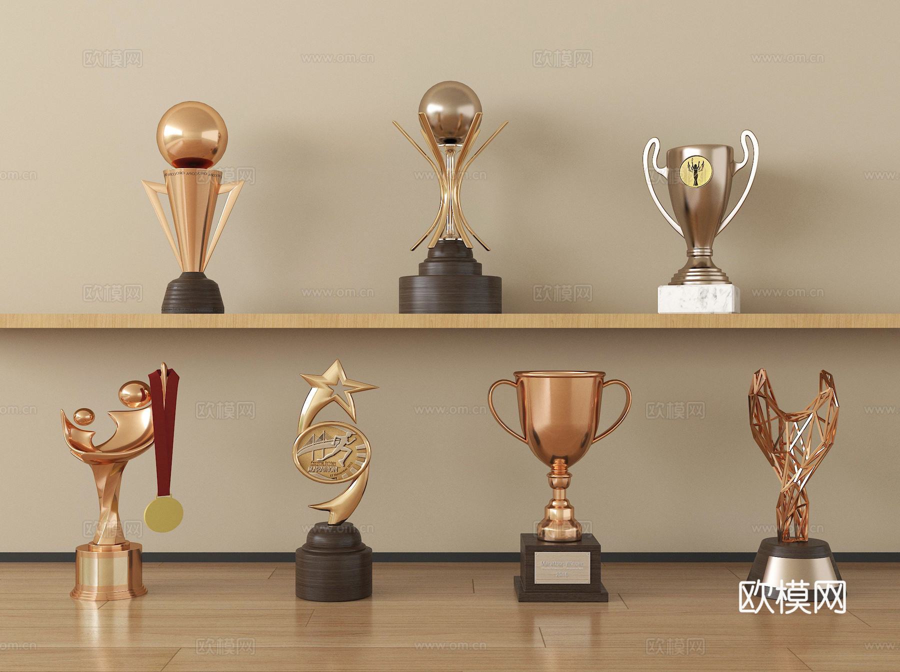 现代奖杯 摆件su模型