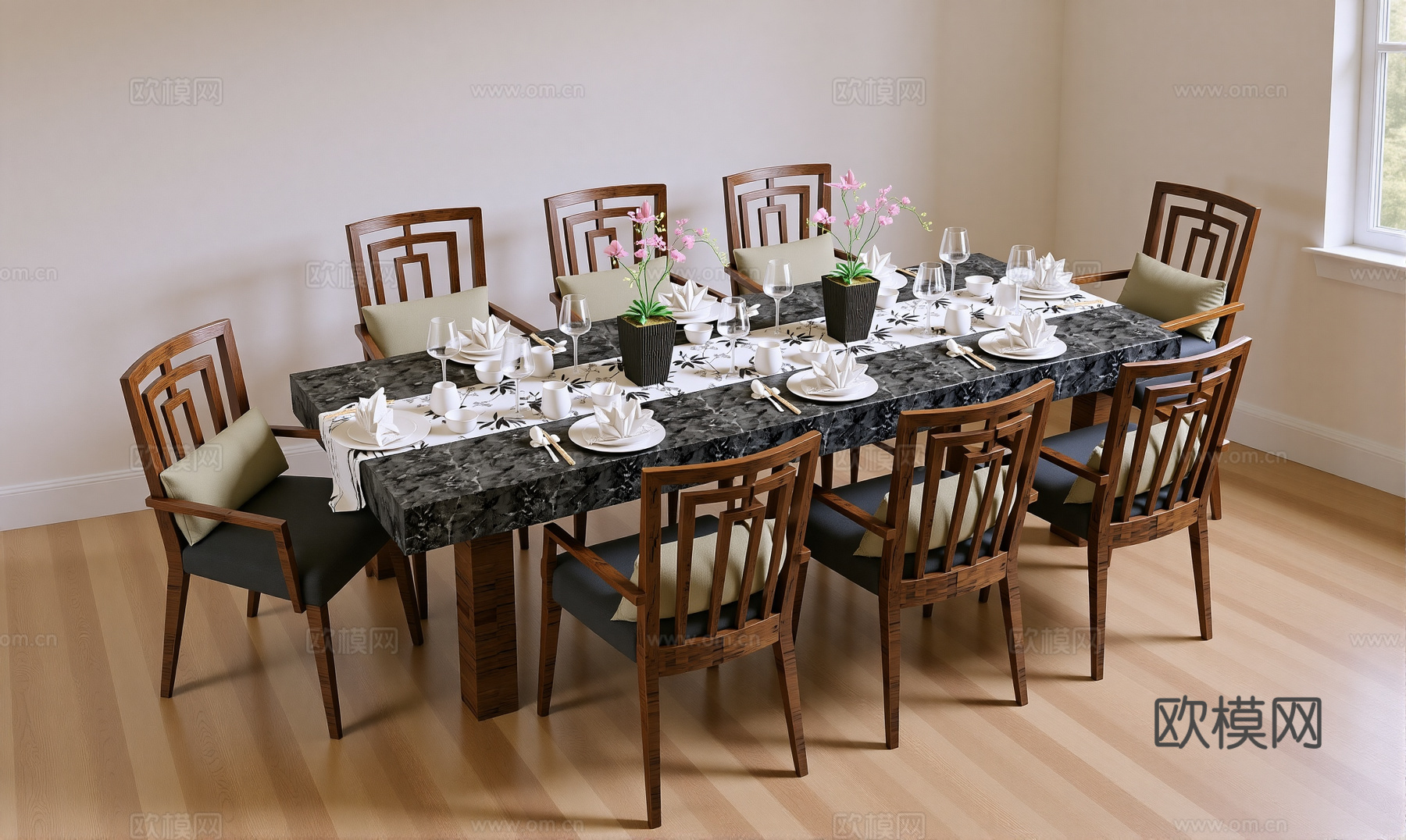 新中式餐桌椅su模型