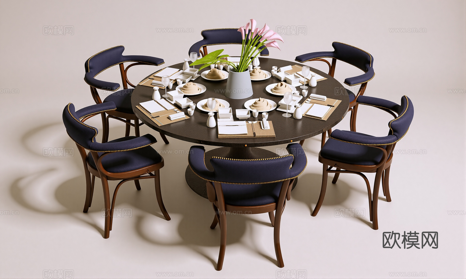 新中式餐桌椅su模型