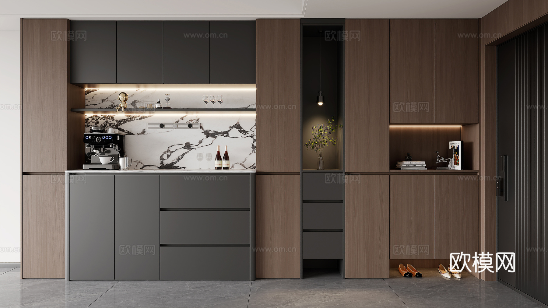 现代意式入户鞋柜餐边柜  入户玄关鞋柜   酒柜餐边柜su模型