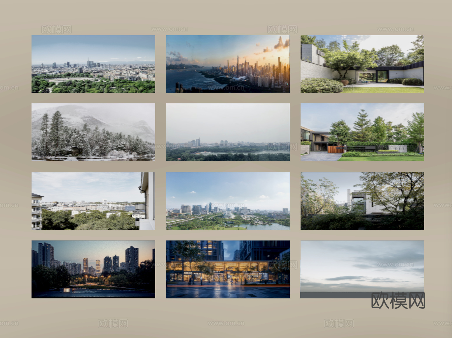 现代其他材质 环绕背景 户外背景 城市背景 绿植背景su模型