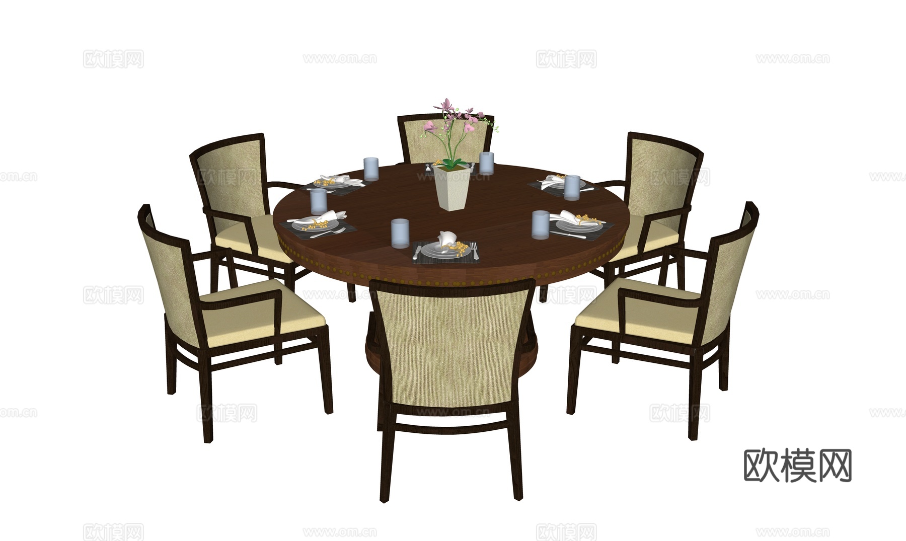 新中式餐桌椅su模型