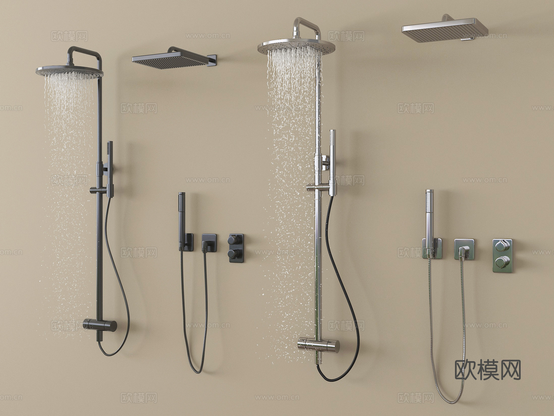 现代花洒 淋浴花洒 卫浴花洒 嵌入式花洒su模型