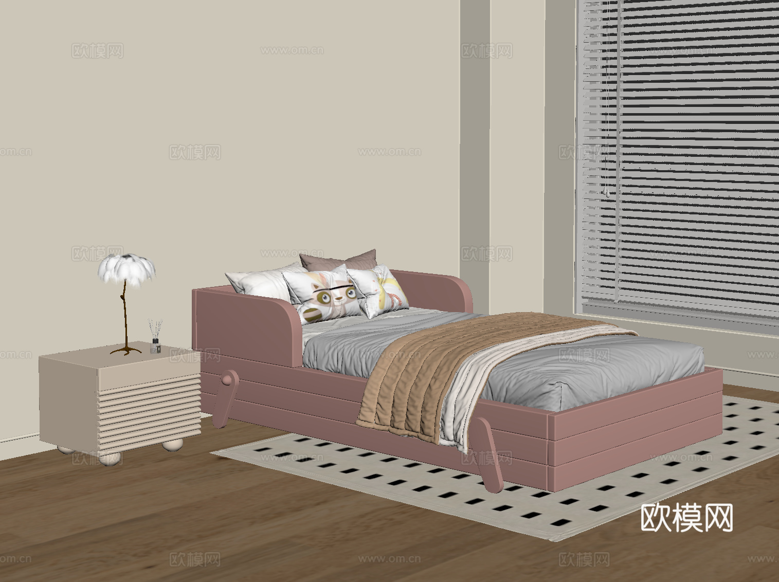 现代儿童床su模型