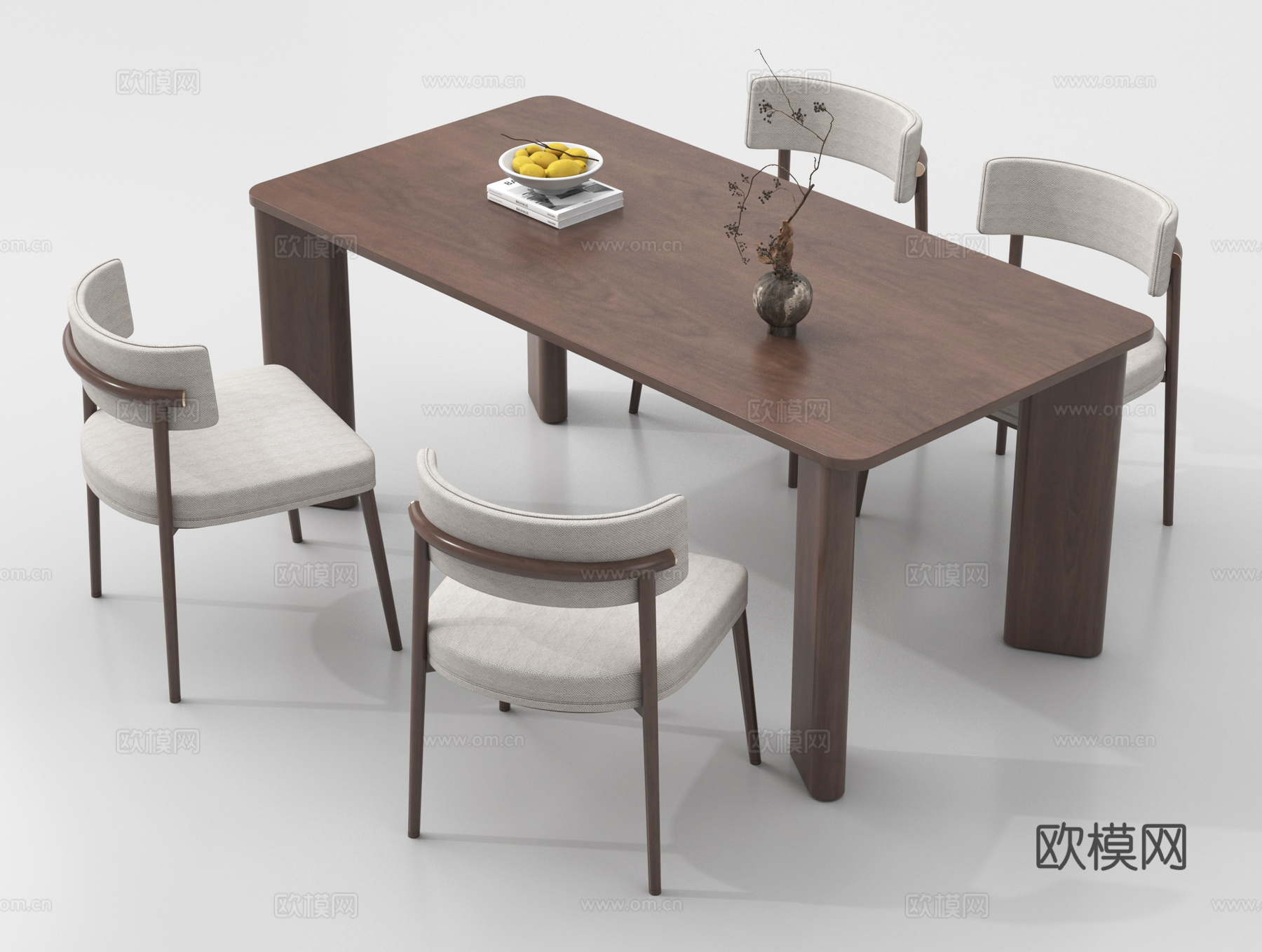 中古风餐桌椅组合  实木su模型
