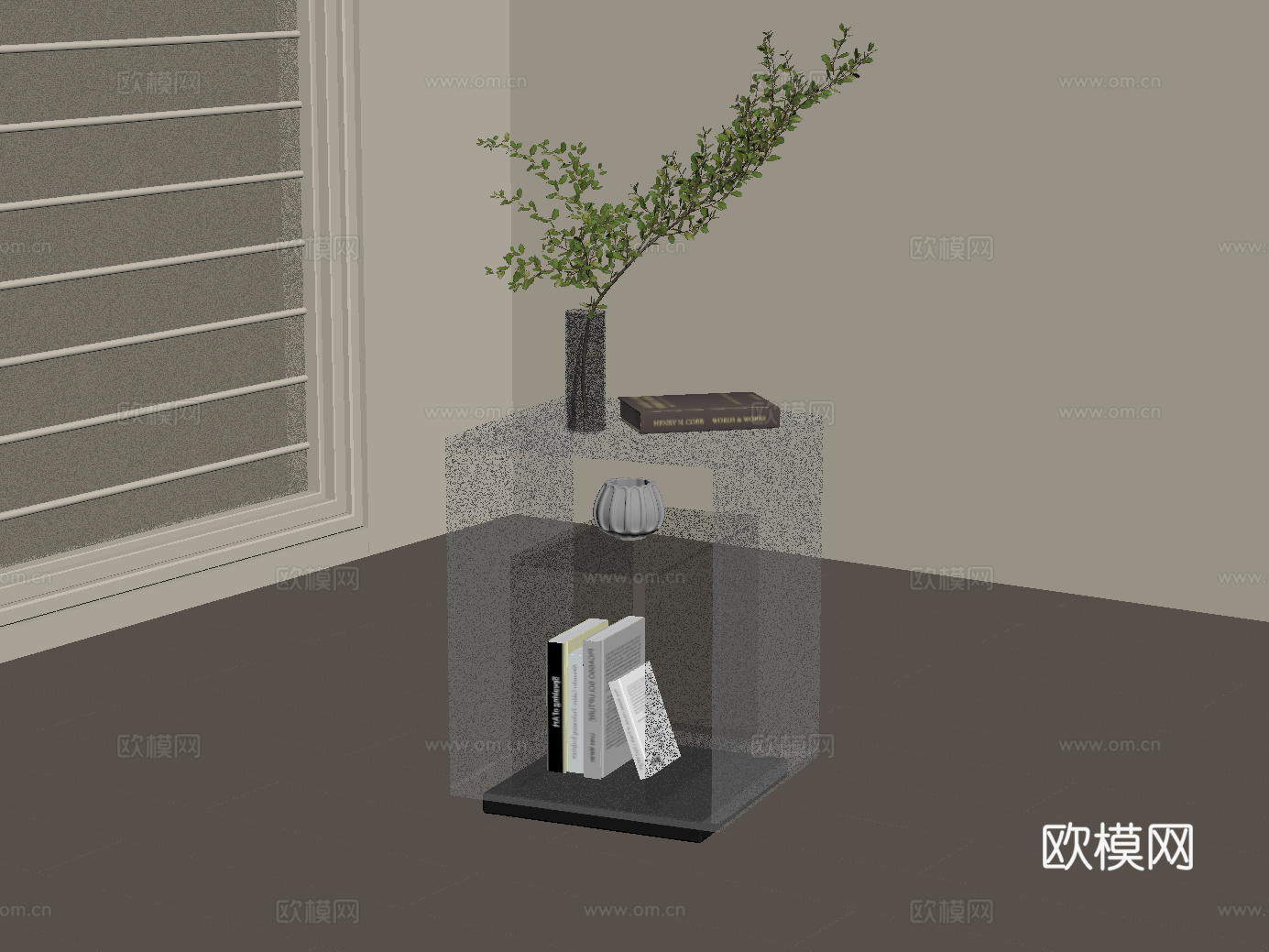 现代玻璃边几su模型