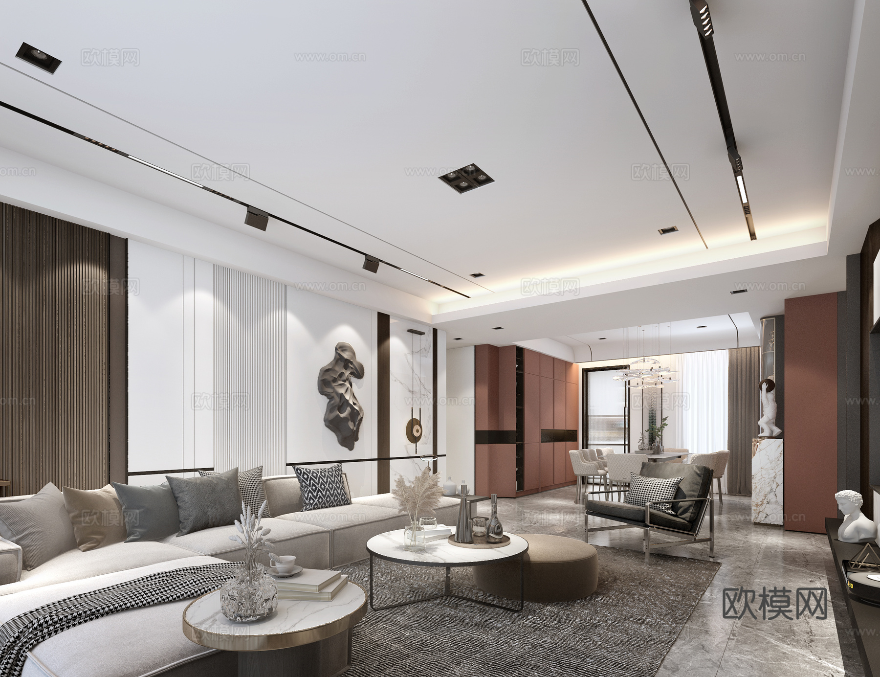 轻奢平层样板间 最新全套施工图 效果图合集cad施工图