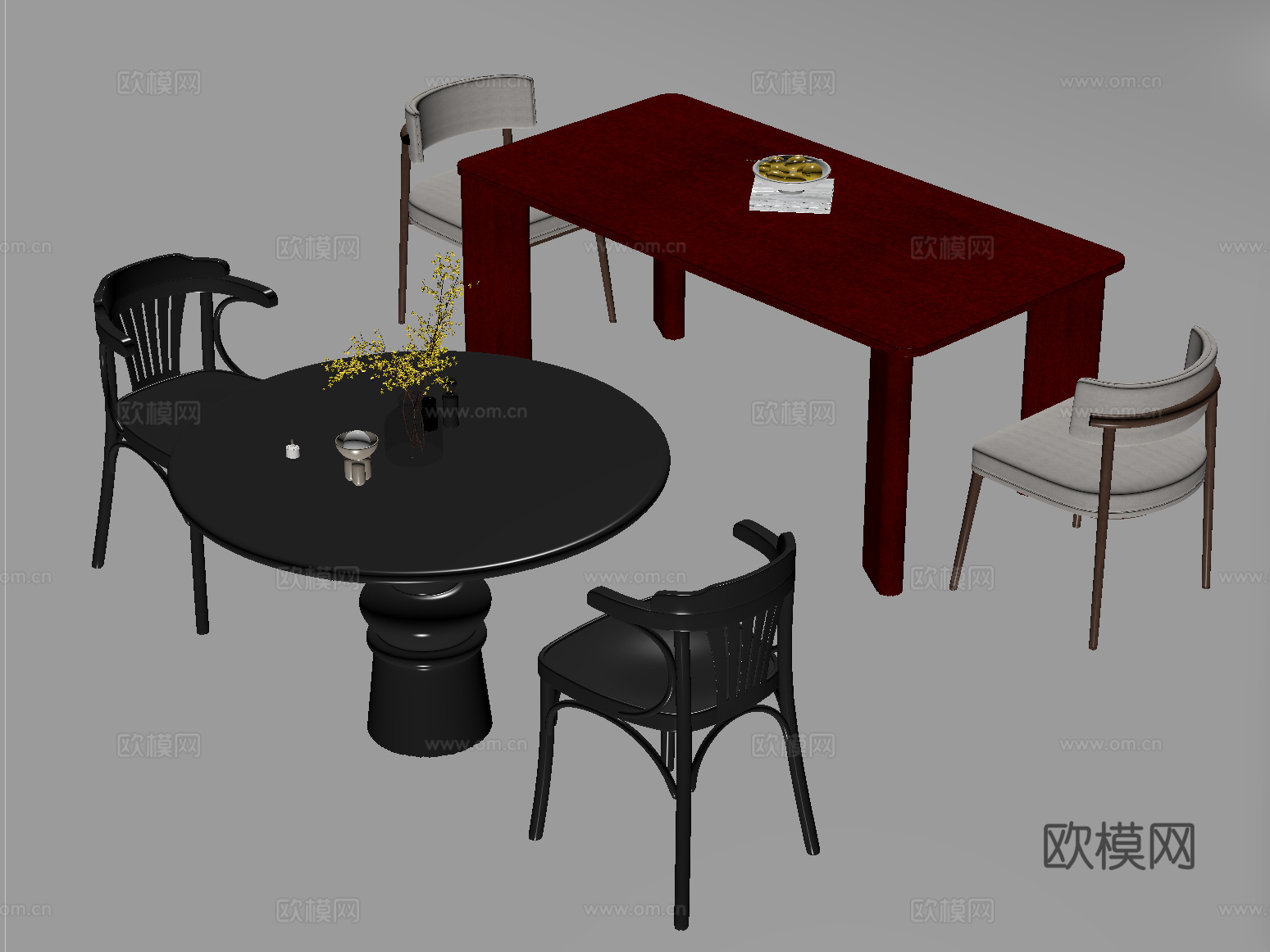 中古风餐桌椅组合su模型