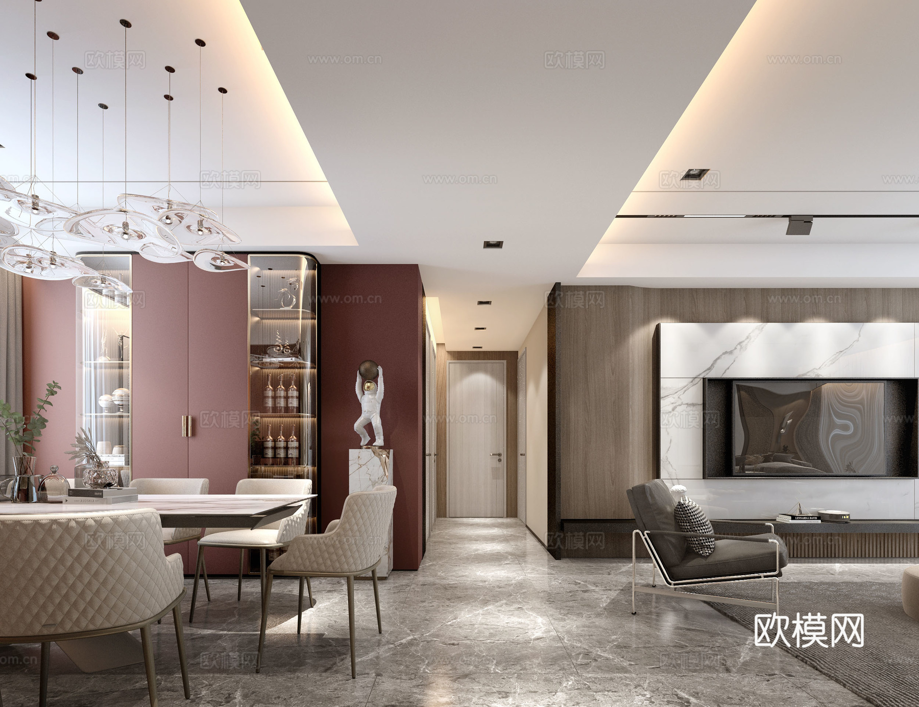 轻奢平层样板间 最新全套施工图 效果图合集cad施工图